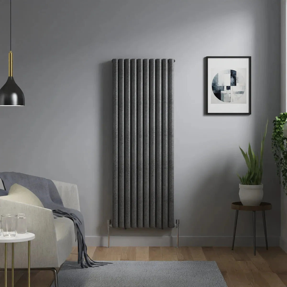 Cuneo - Modern vertical oval tube radiator blackened silver