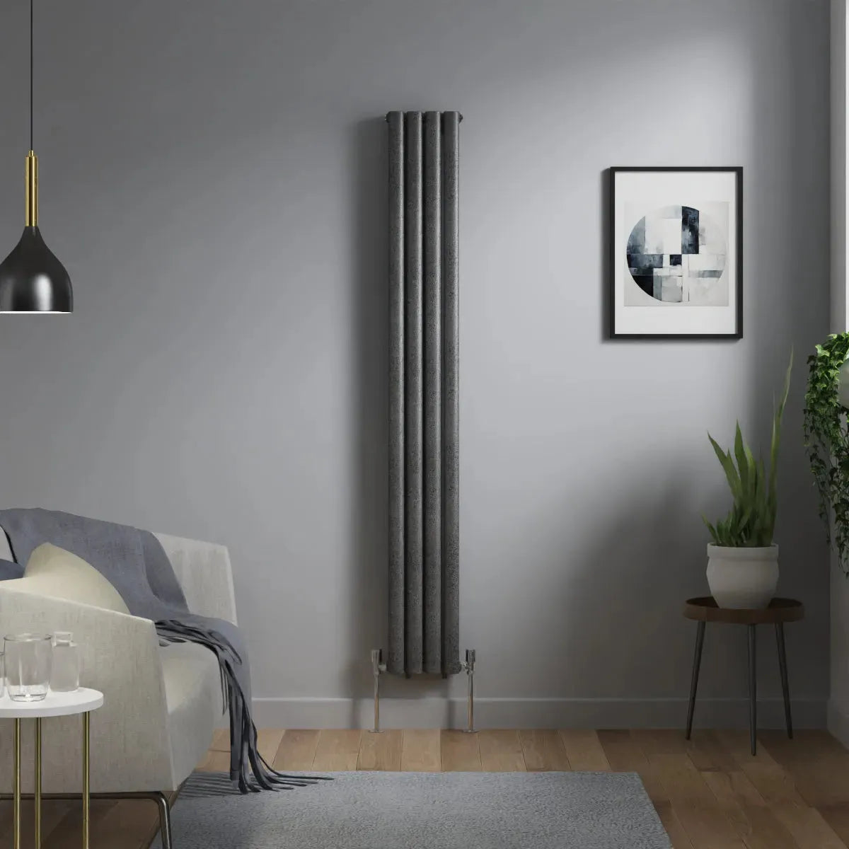 Cuneo - Modern vertical oval tube radiator blackened silver