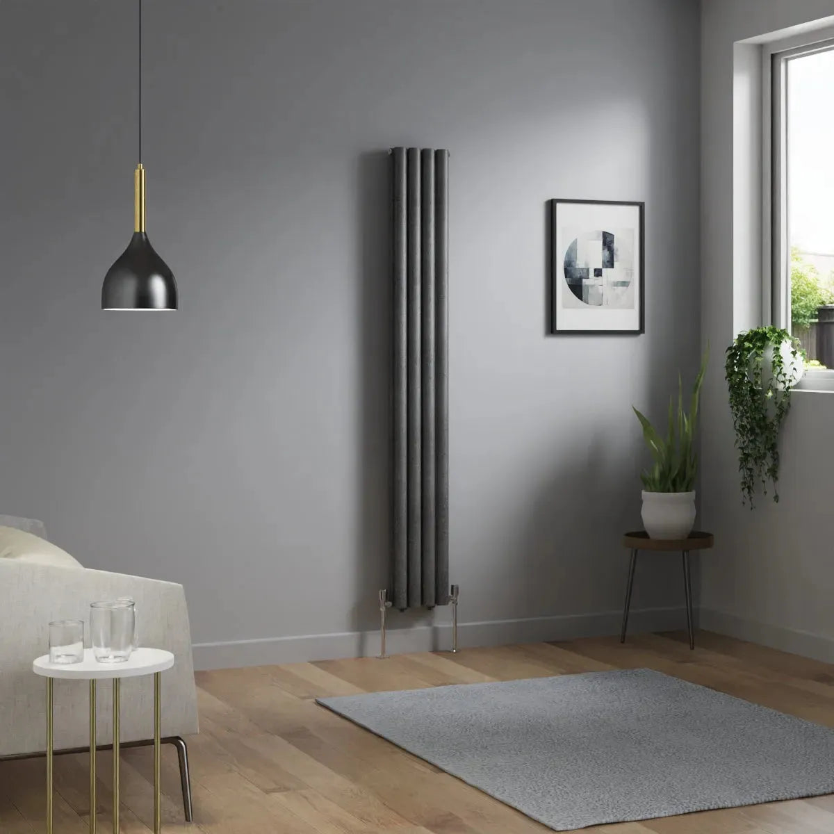 Cuneo - Modern vertical oval tube radiator blackened silver