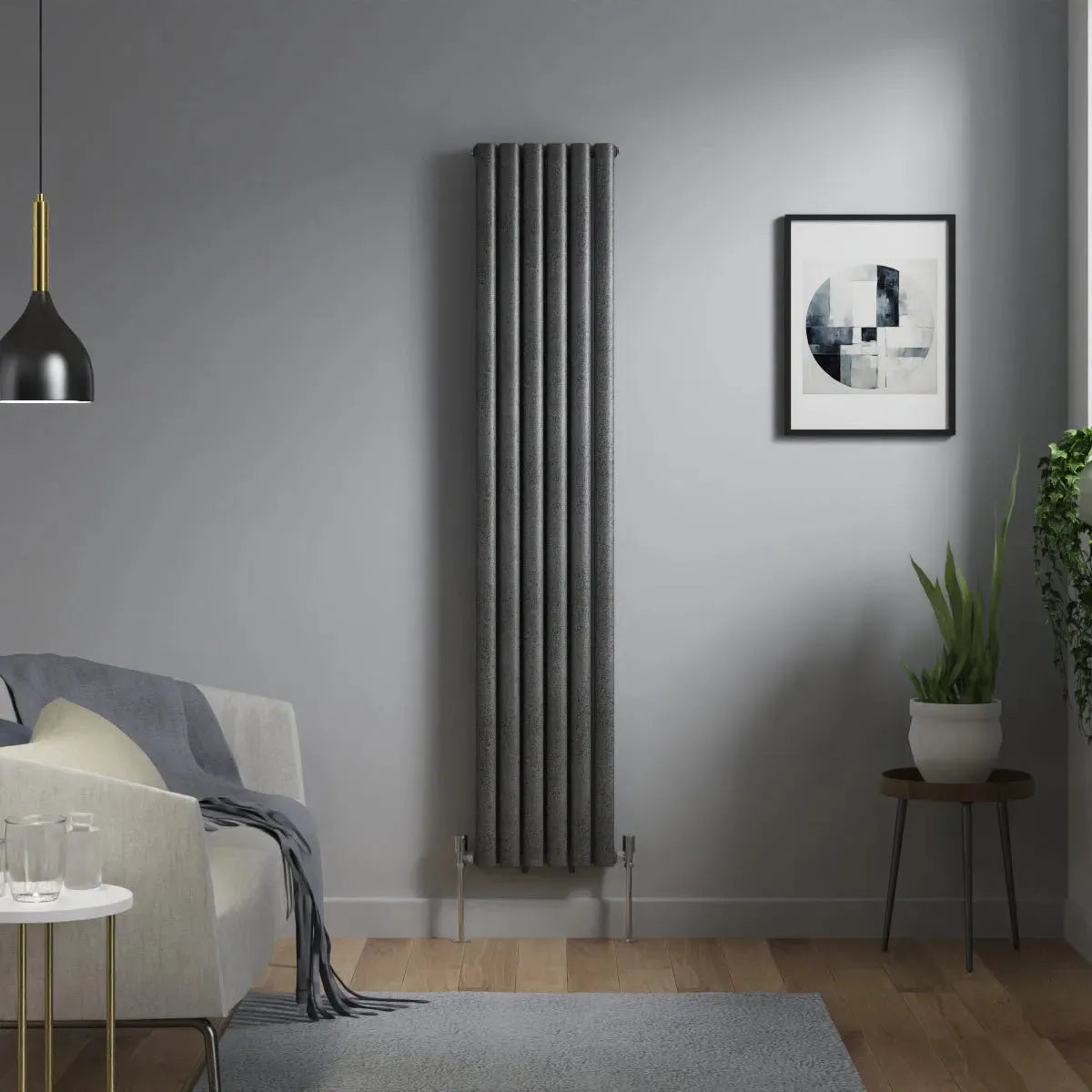 Cuneo - Modern vertical oval tube radiator blackened silver