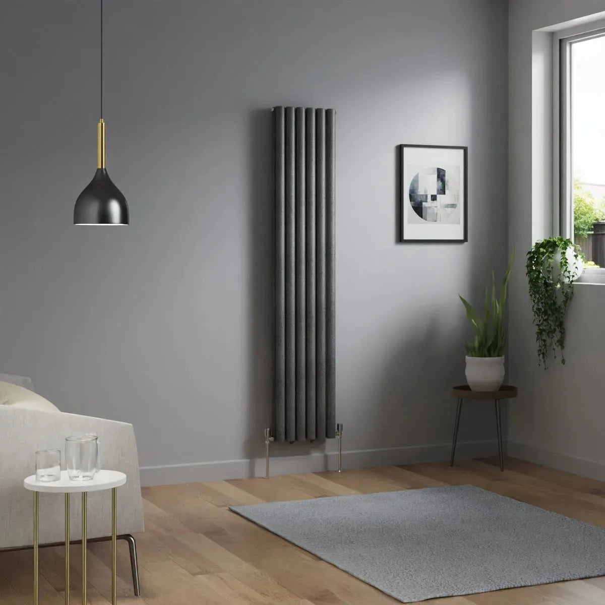 Cuneo - Modern vertical oval tube radiator blackened silver