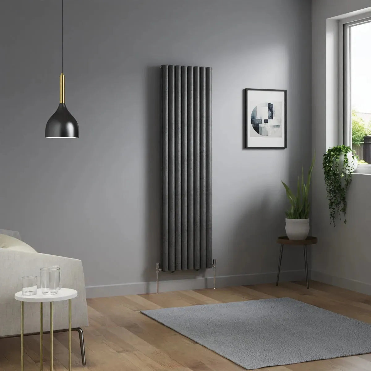 Cuneo - Modern vertical oval tube radiator blackened silver