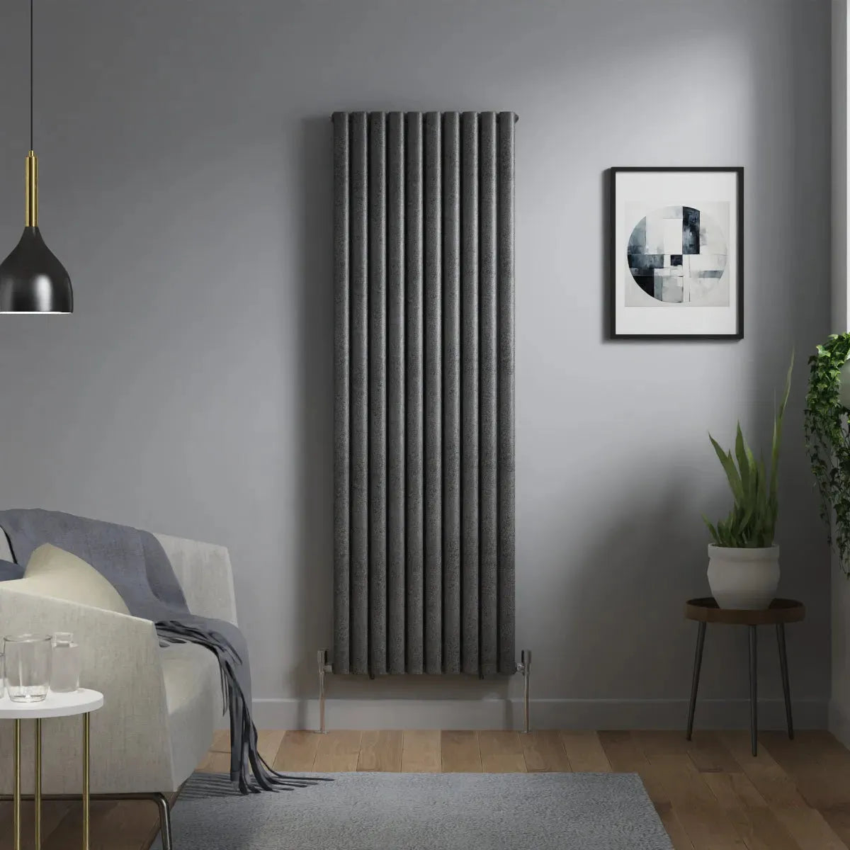 Cuneo - Modern vertical oval tube radiator blackened silver