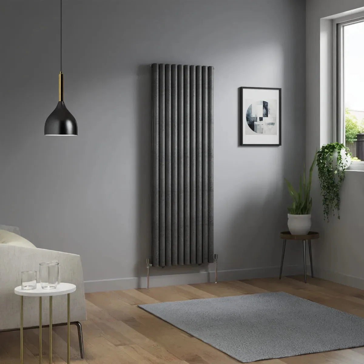 Cuneo - Modern vertical oval tube radiator blackened silver