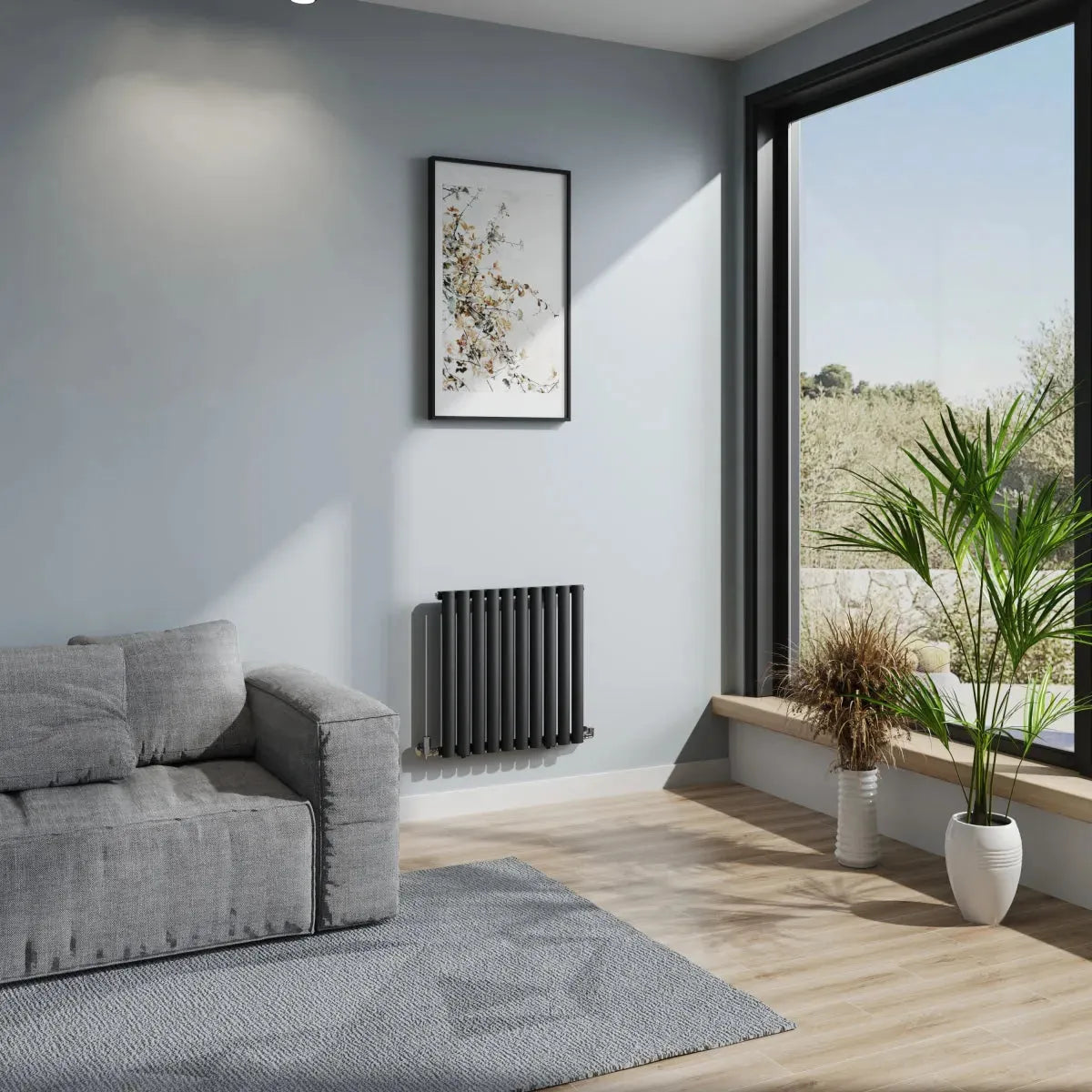 Cuneo - Modern horizontal oval tube radiator black