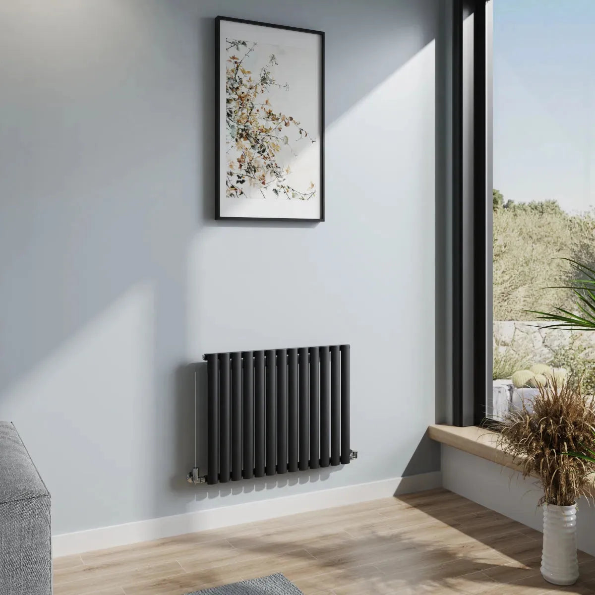 Cuneo - Modern horizontal oval tube radiator black