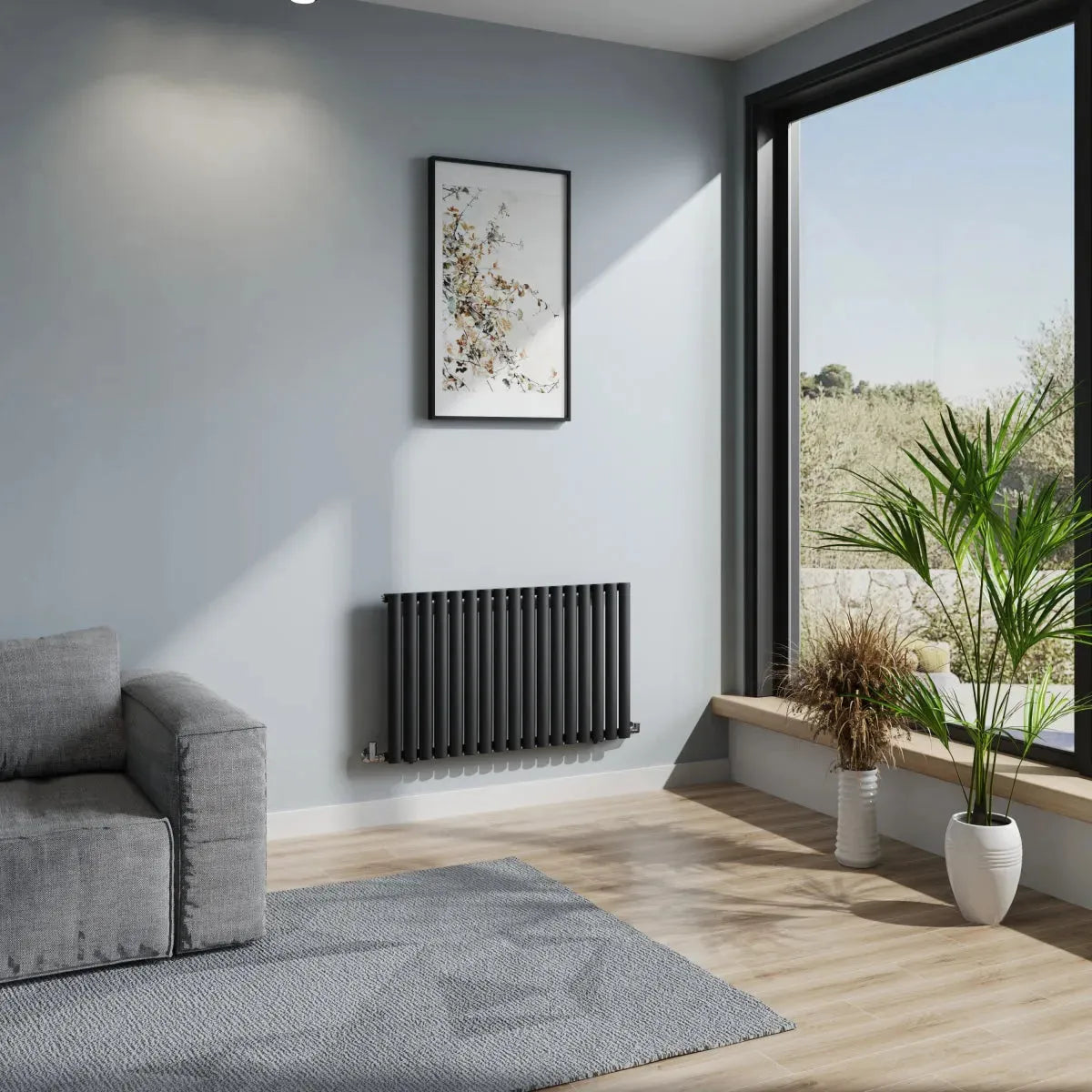 Cuneo - Modern horizontal oval tube radiator black