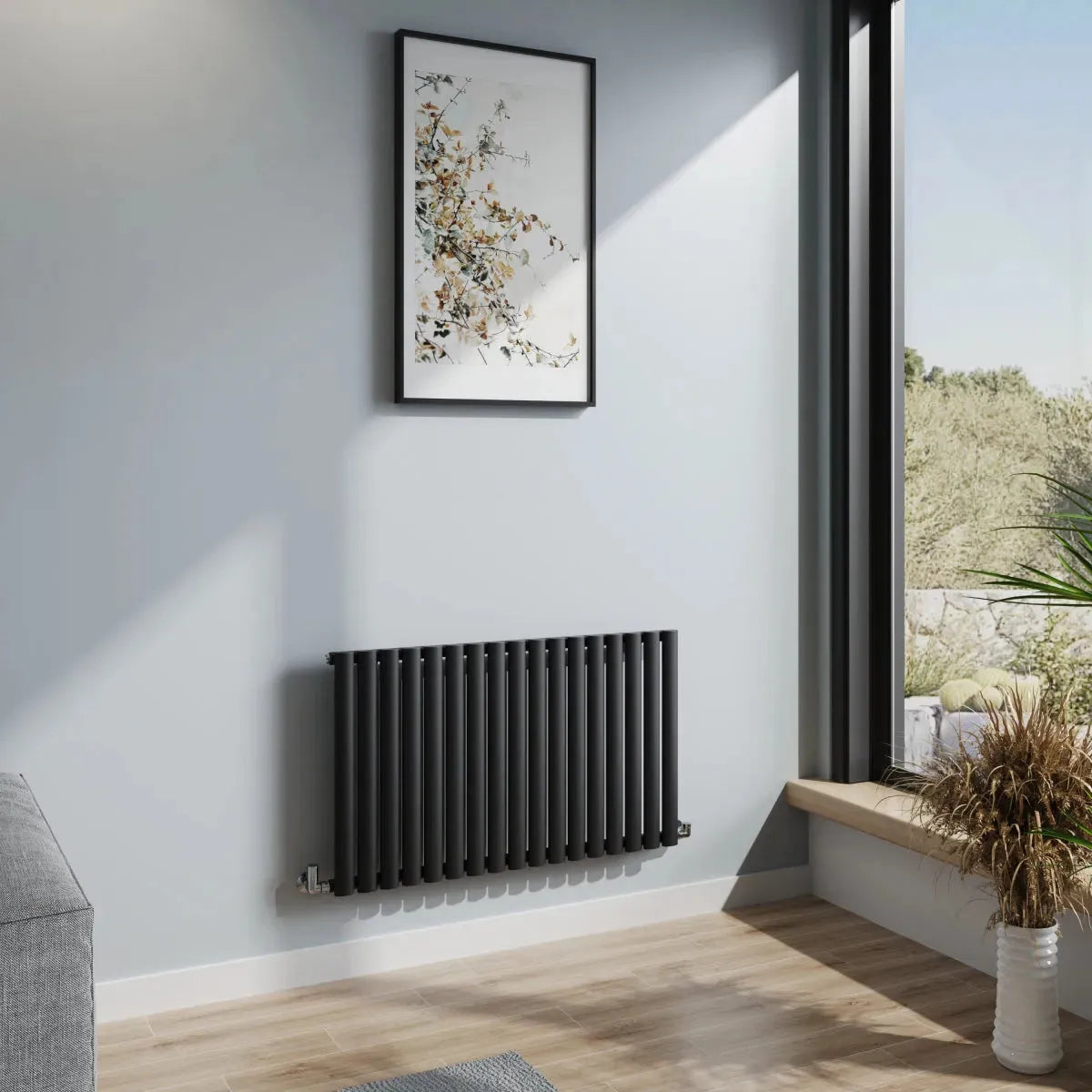 Cuneo - Modern horizontal oval tube radiator black