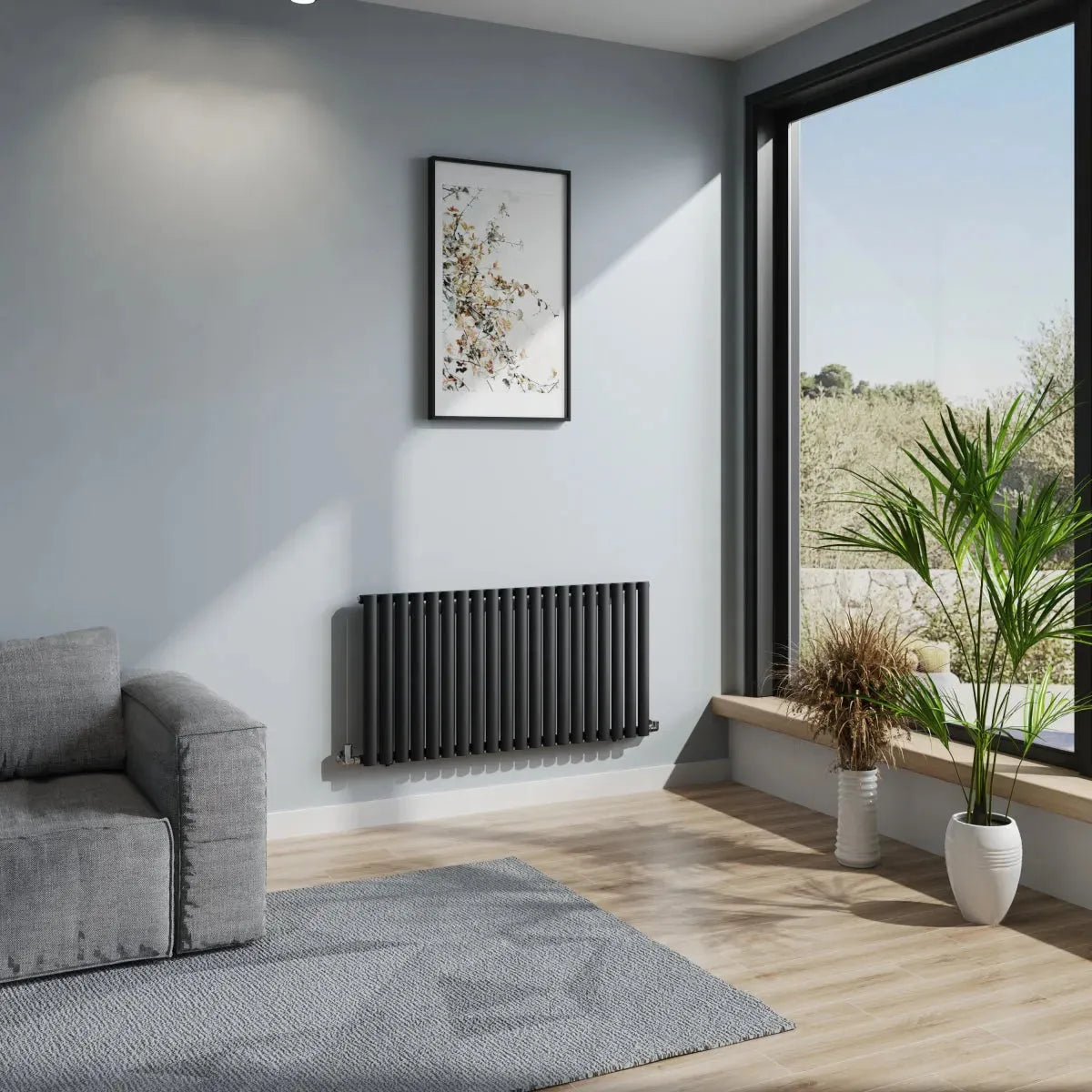 Cuneo - Modern horizontal oval tube radiator black