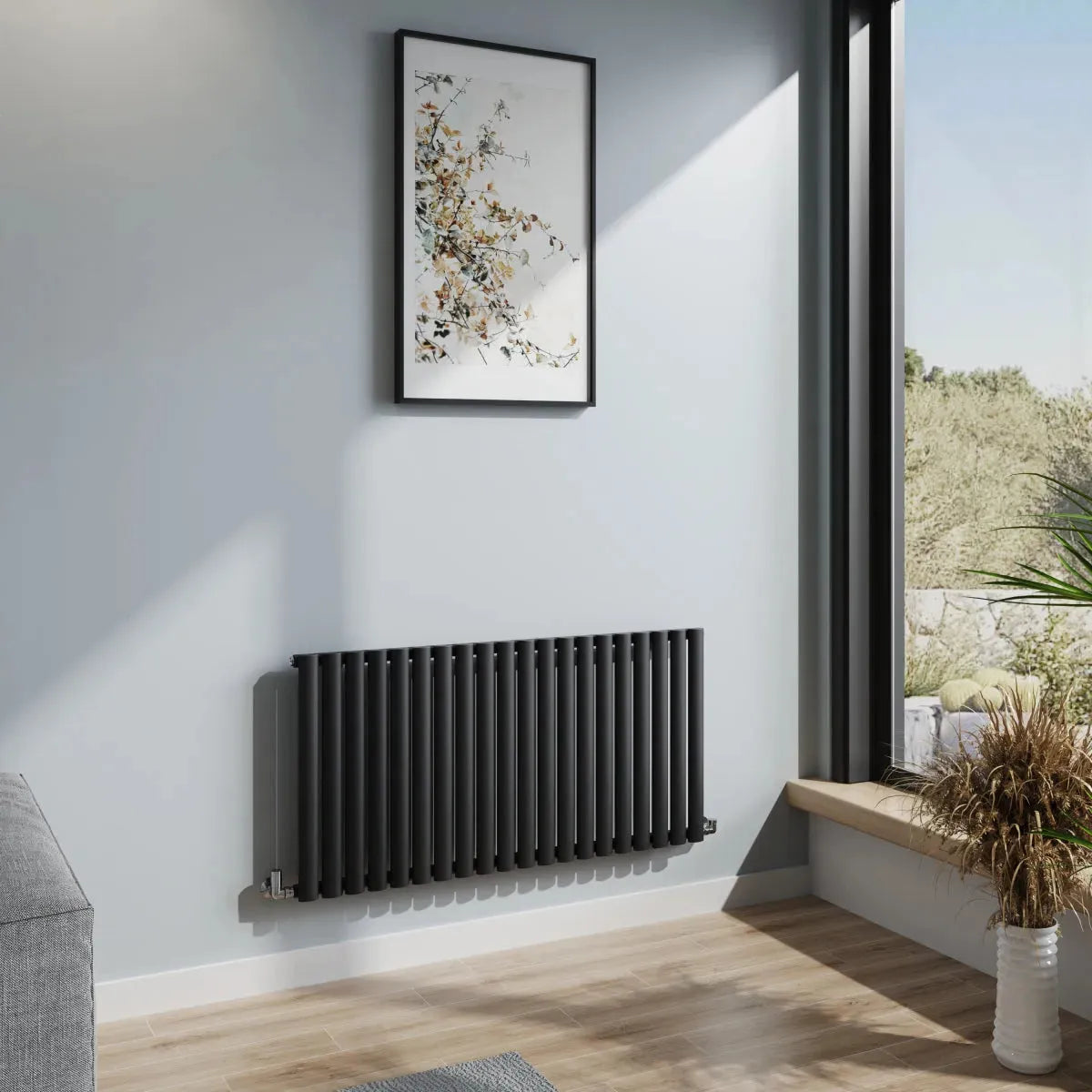 Cuneo - Modern horizontal oval tube radiator black