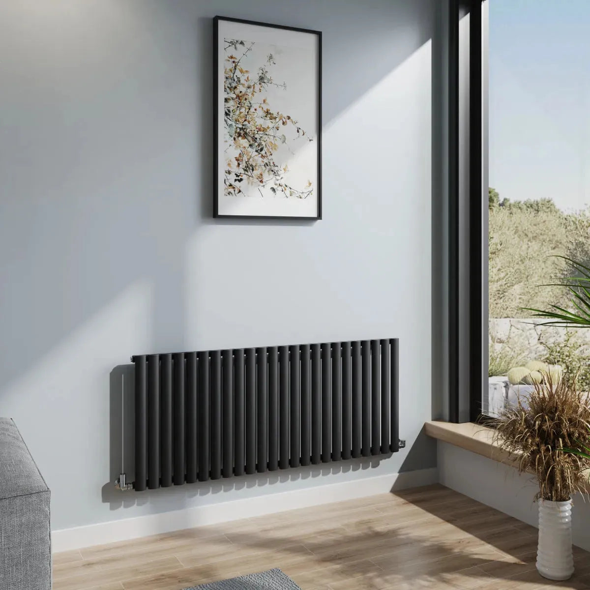 Cuneo - Modern horizontal oval tube radiator black