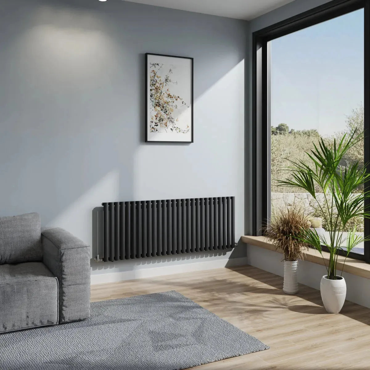 Cuneo - Modern horizontal oval tube radiator black