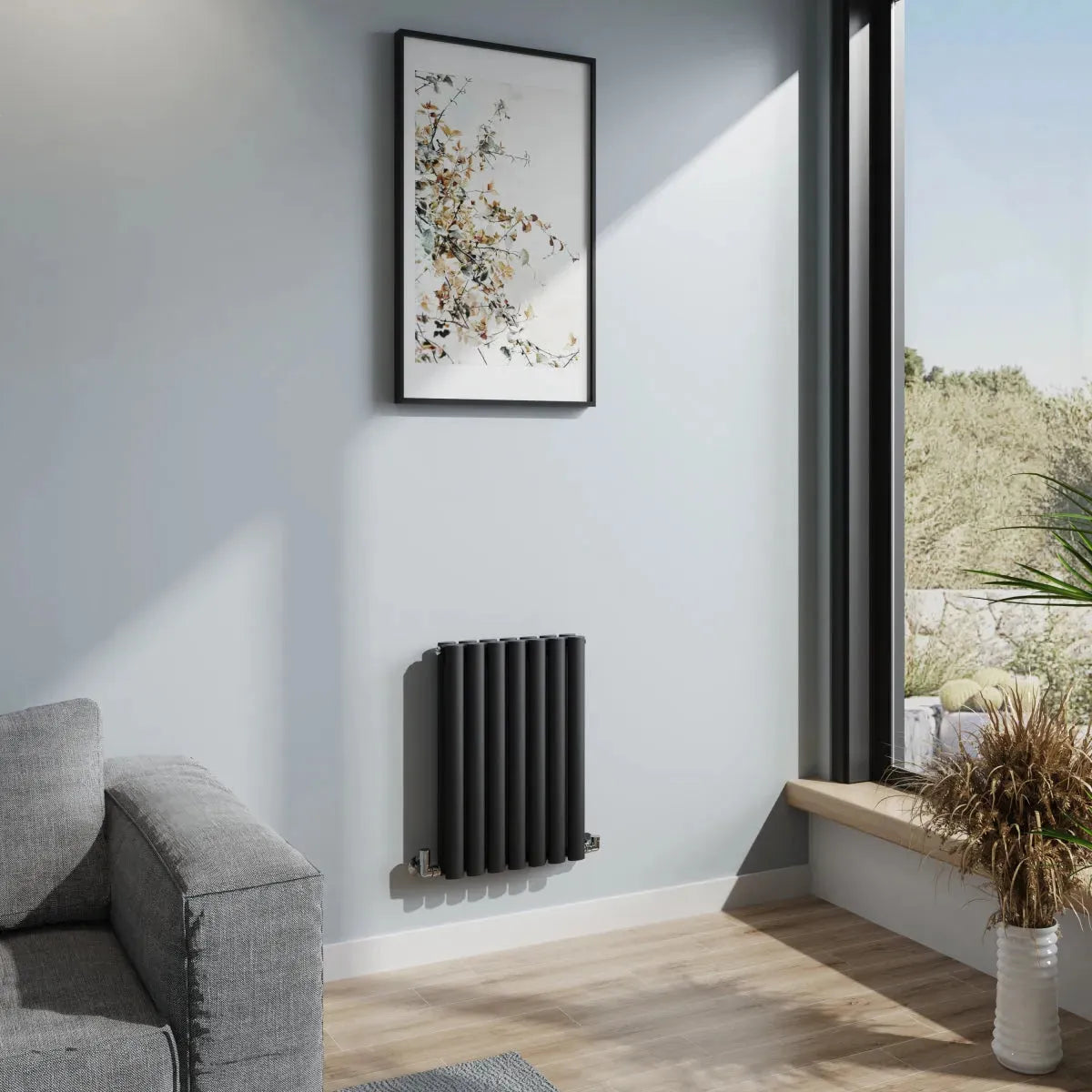 Cuneo - Modern horizontal oval tube radiator black