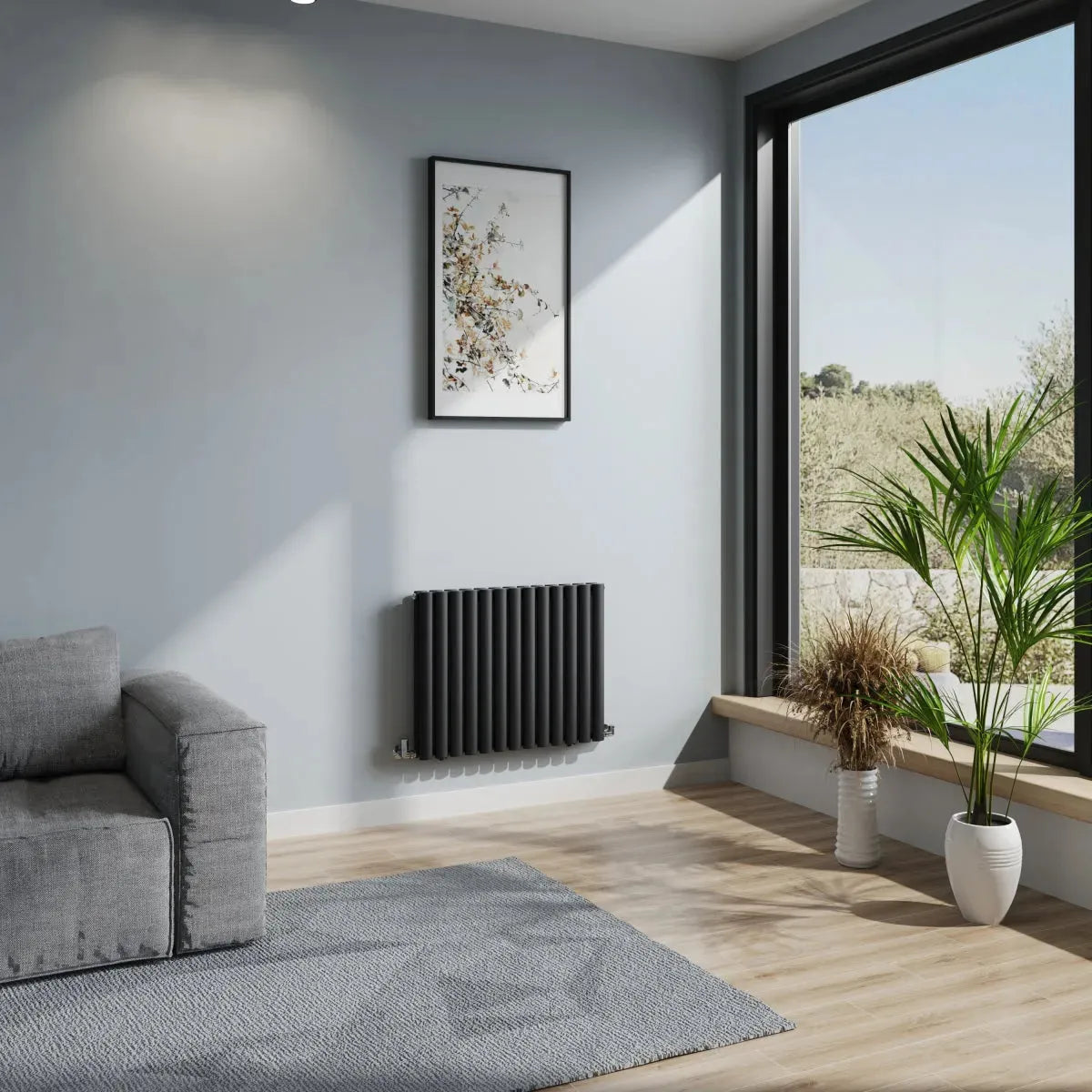 Cuneo - Modern horizontal oval tube radiator black