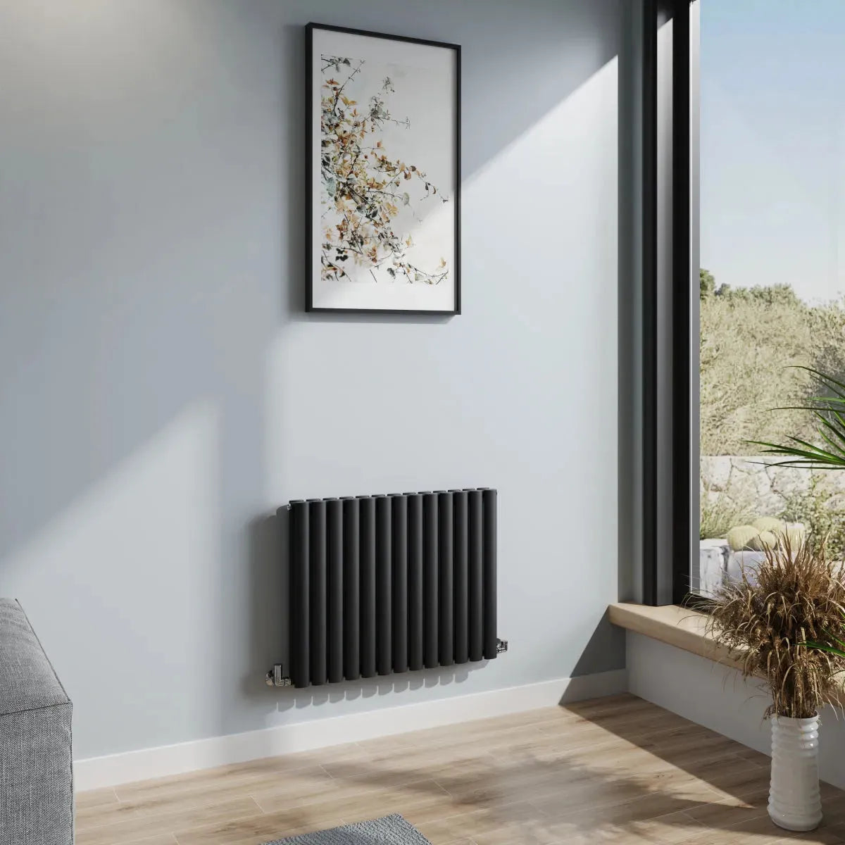 Cuneo - Modern horizontal oval tube radiator black