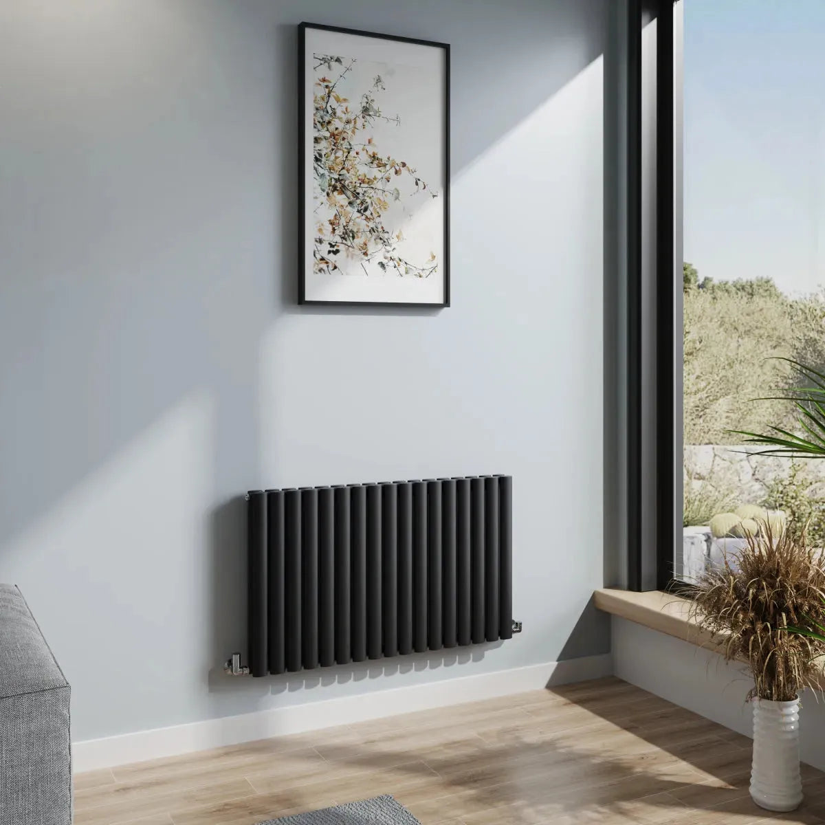 Cuneo - Modern horizontal oval tube radiator black