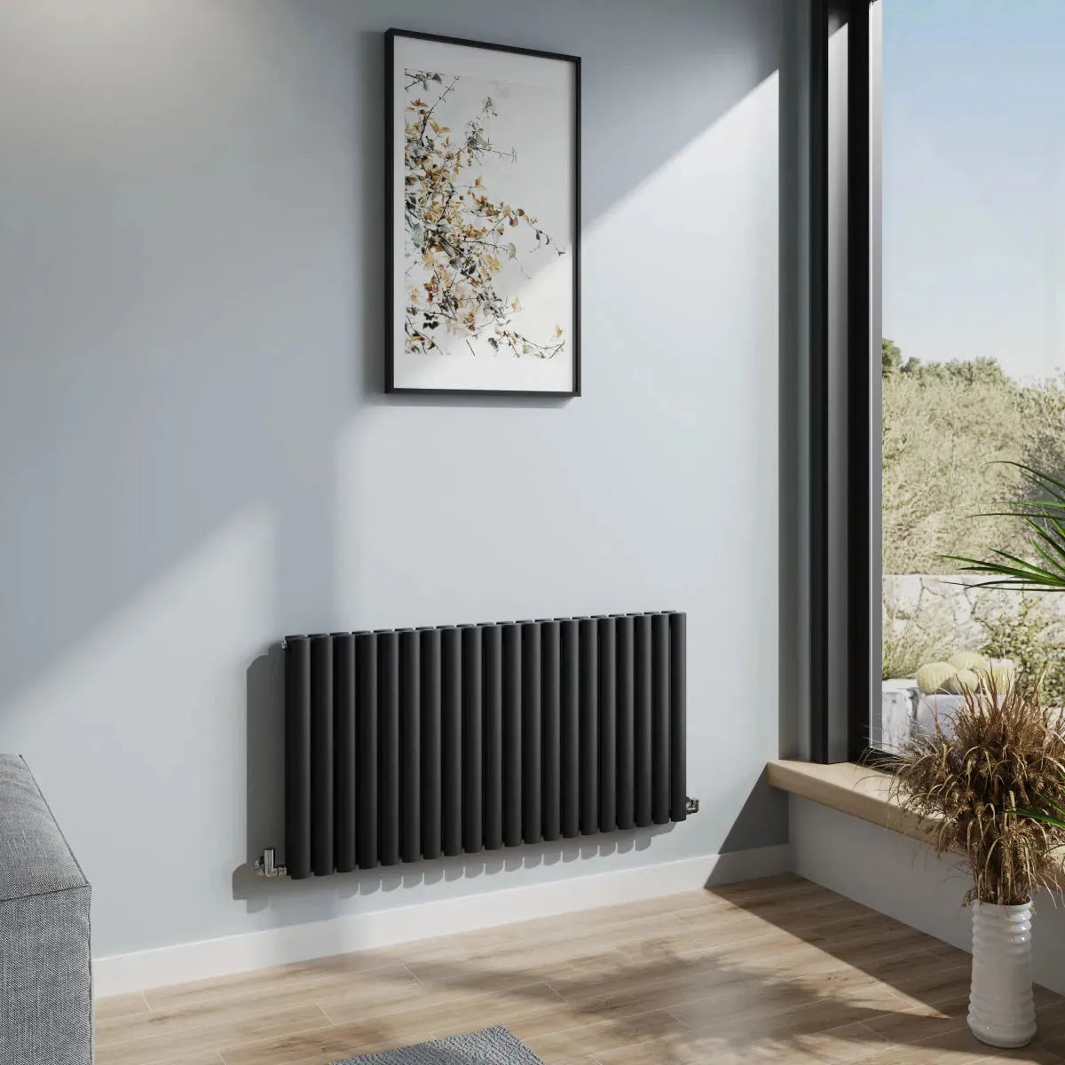 Cuneo - Modern horizontal oval tube radiator black