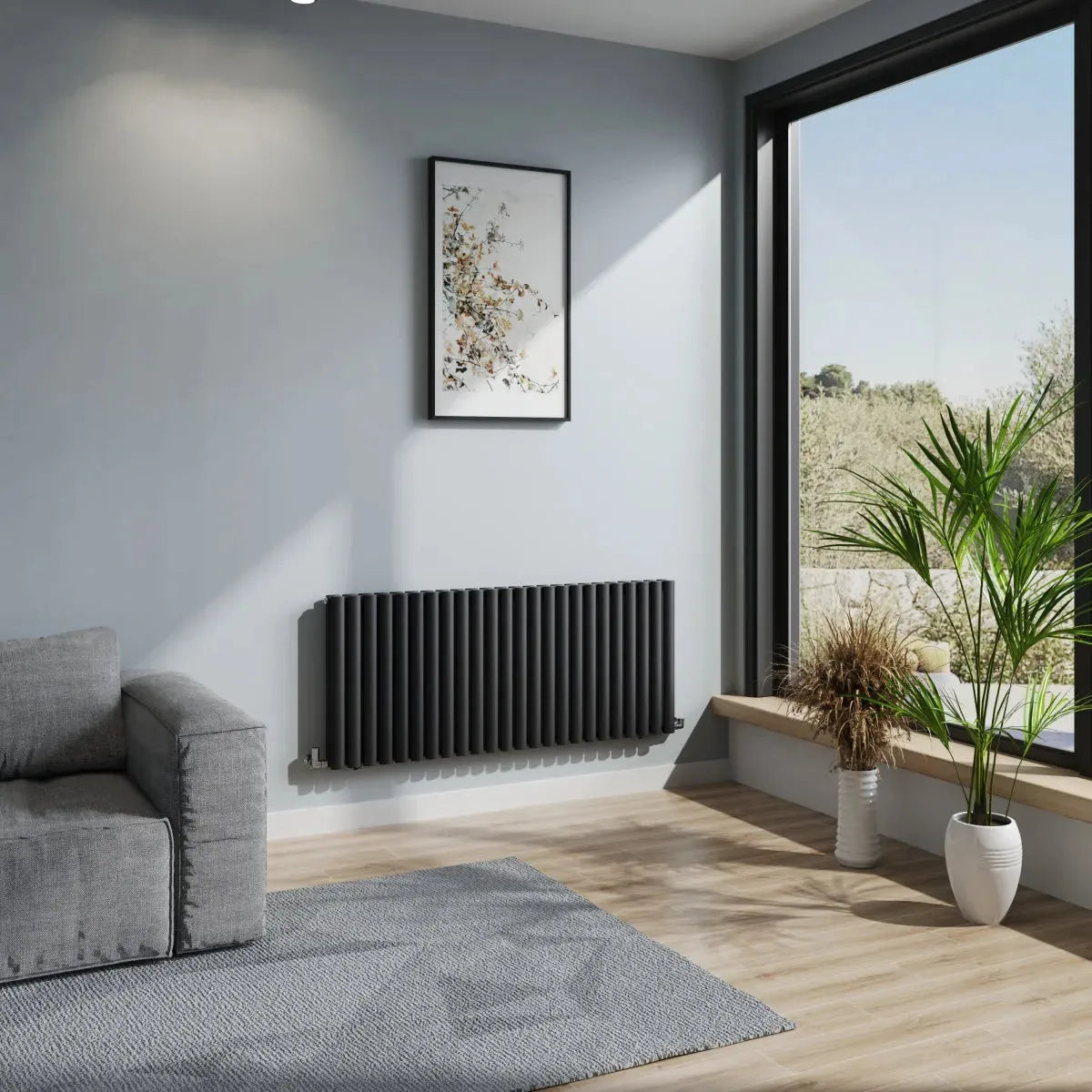 Cuneo - Modern horizontal oval tube radiator black