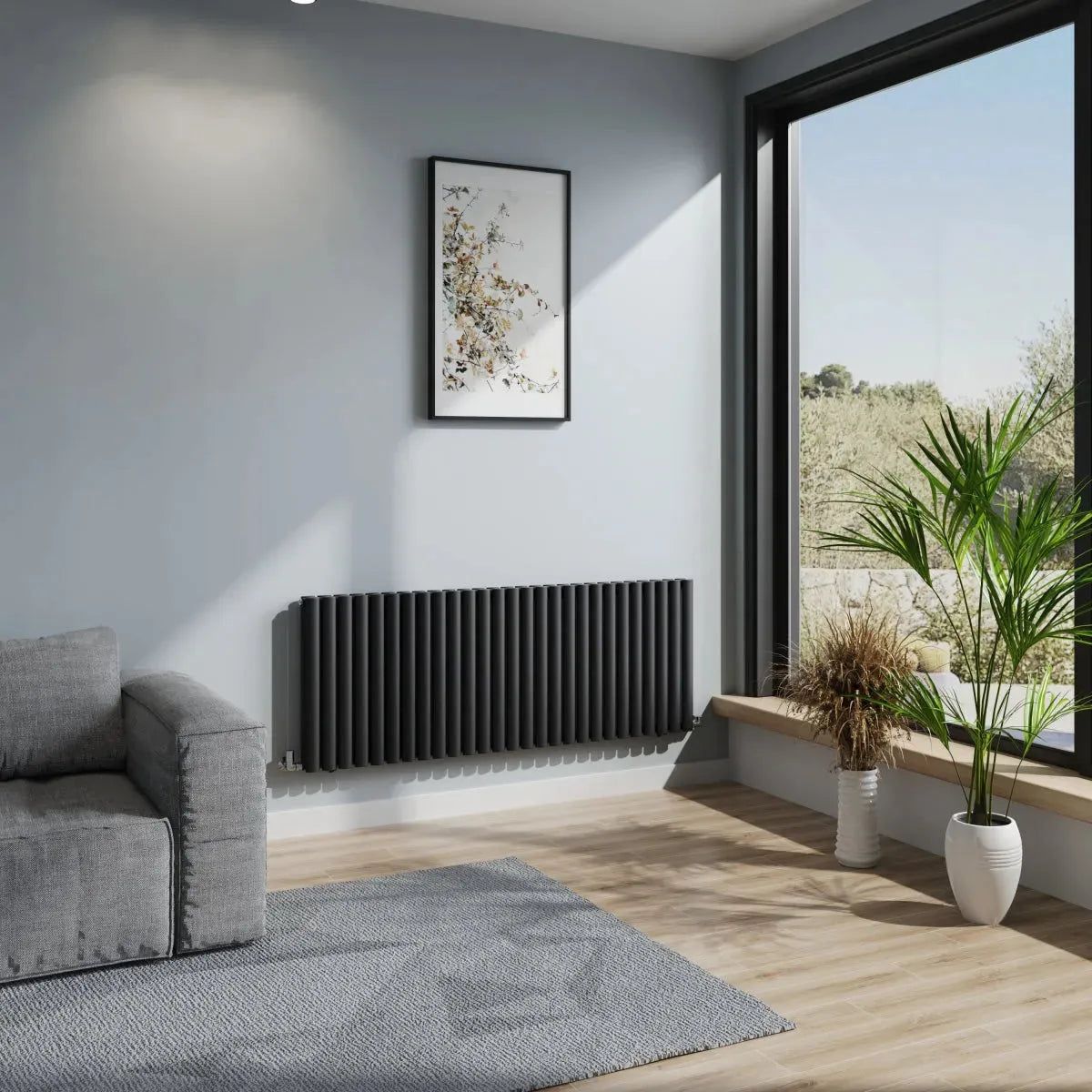 Cuneo - Modern horizontal oval tube radiator black