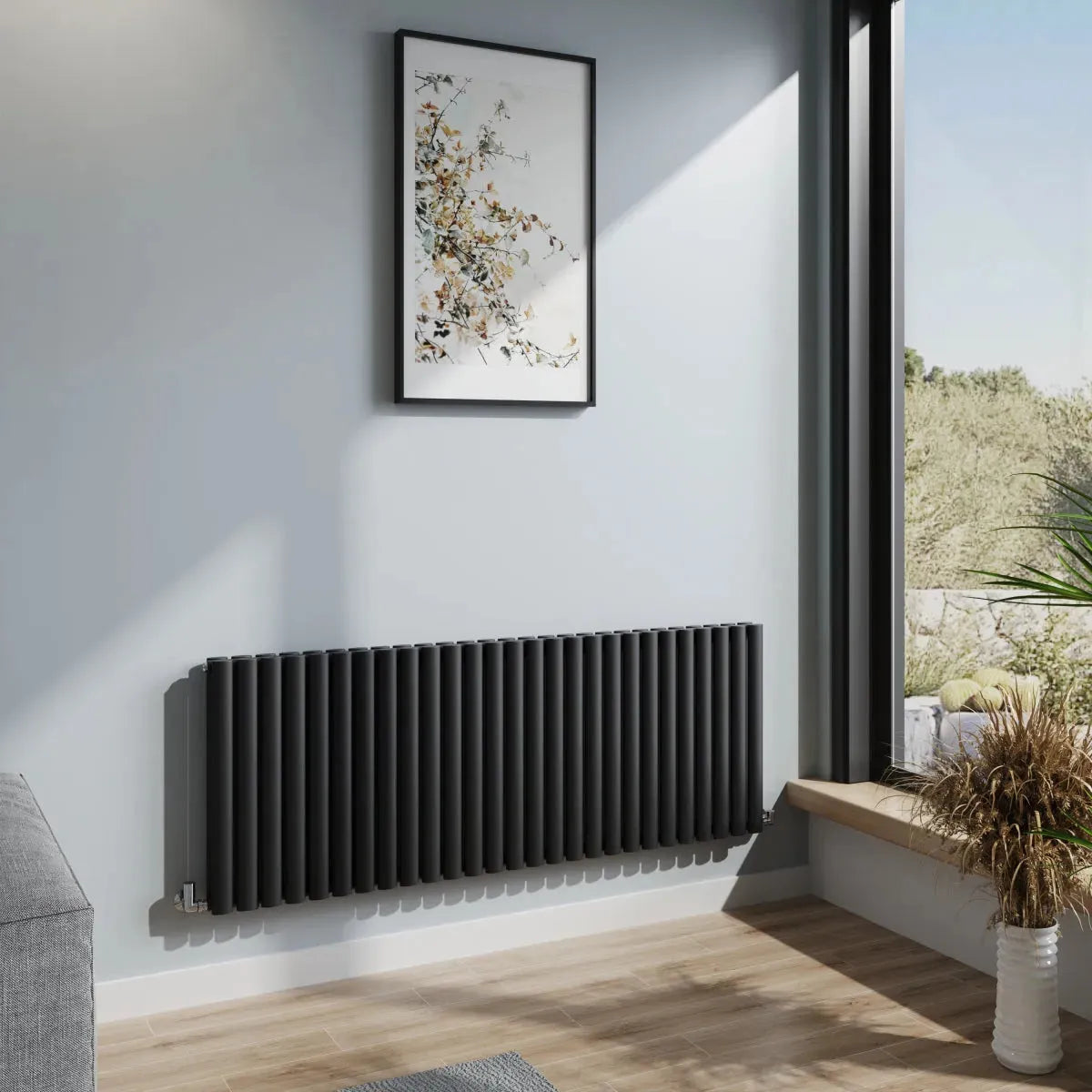 Cuneo - Modern horizontal oval tube radiator black