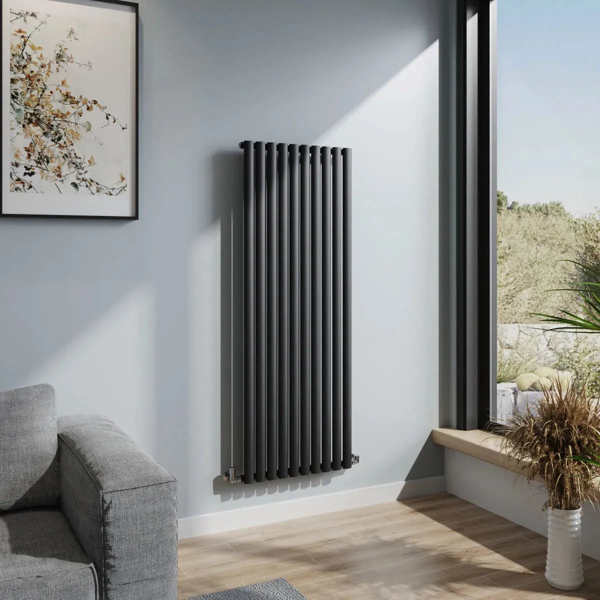 Cuneo - Modern vertical oval tube radiator black