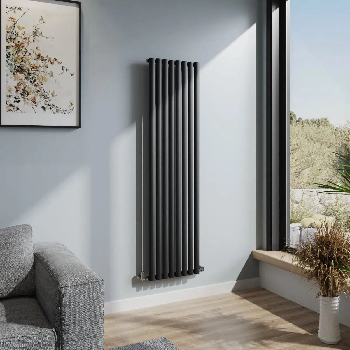 Cuneo - Modern vertical oval tube radiator black