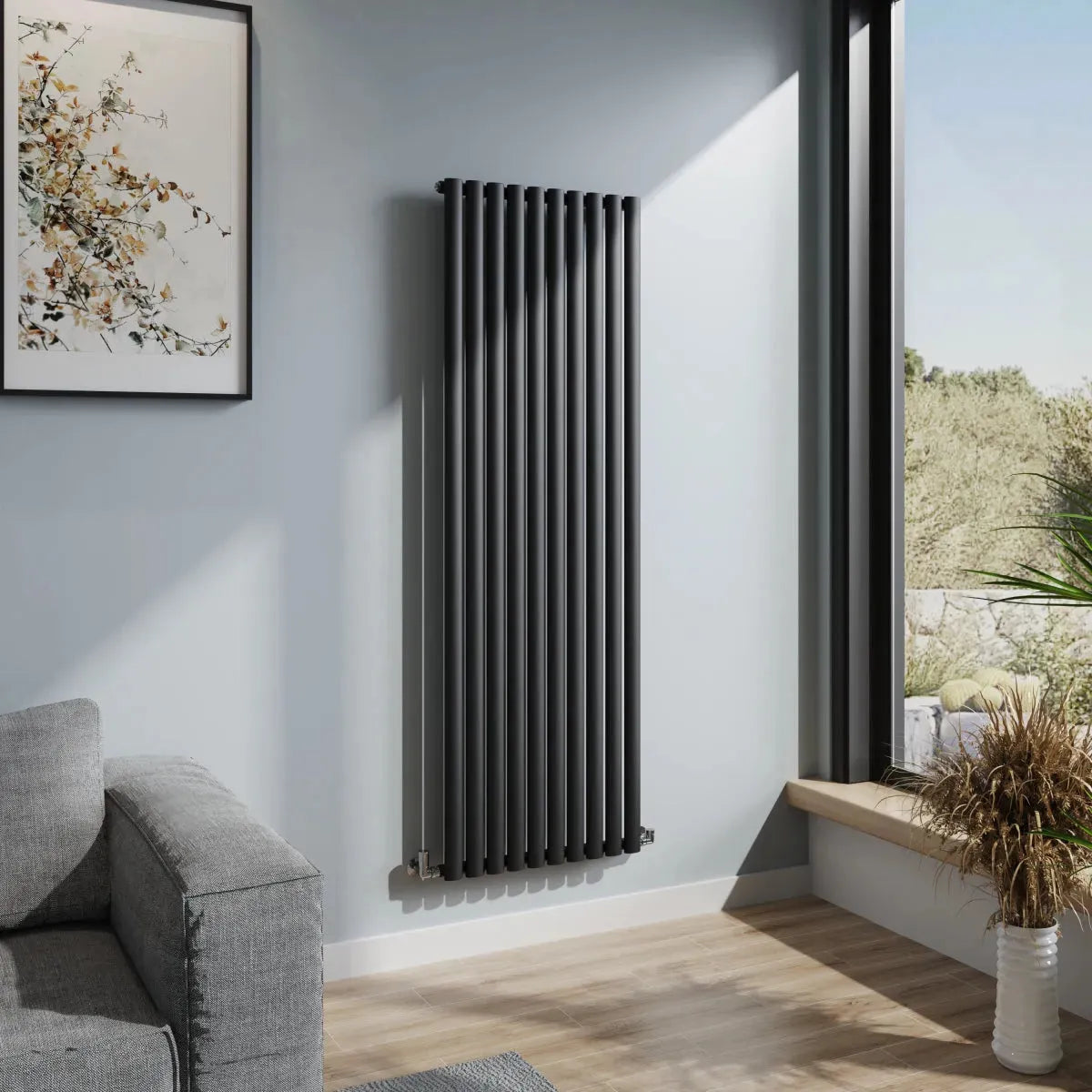 Cuneo - Modern vertical oval tube radiator black