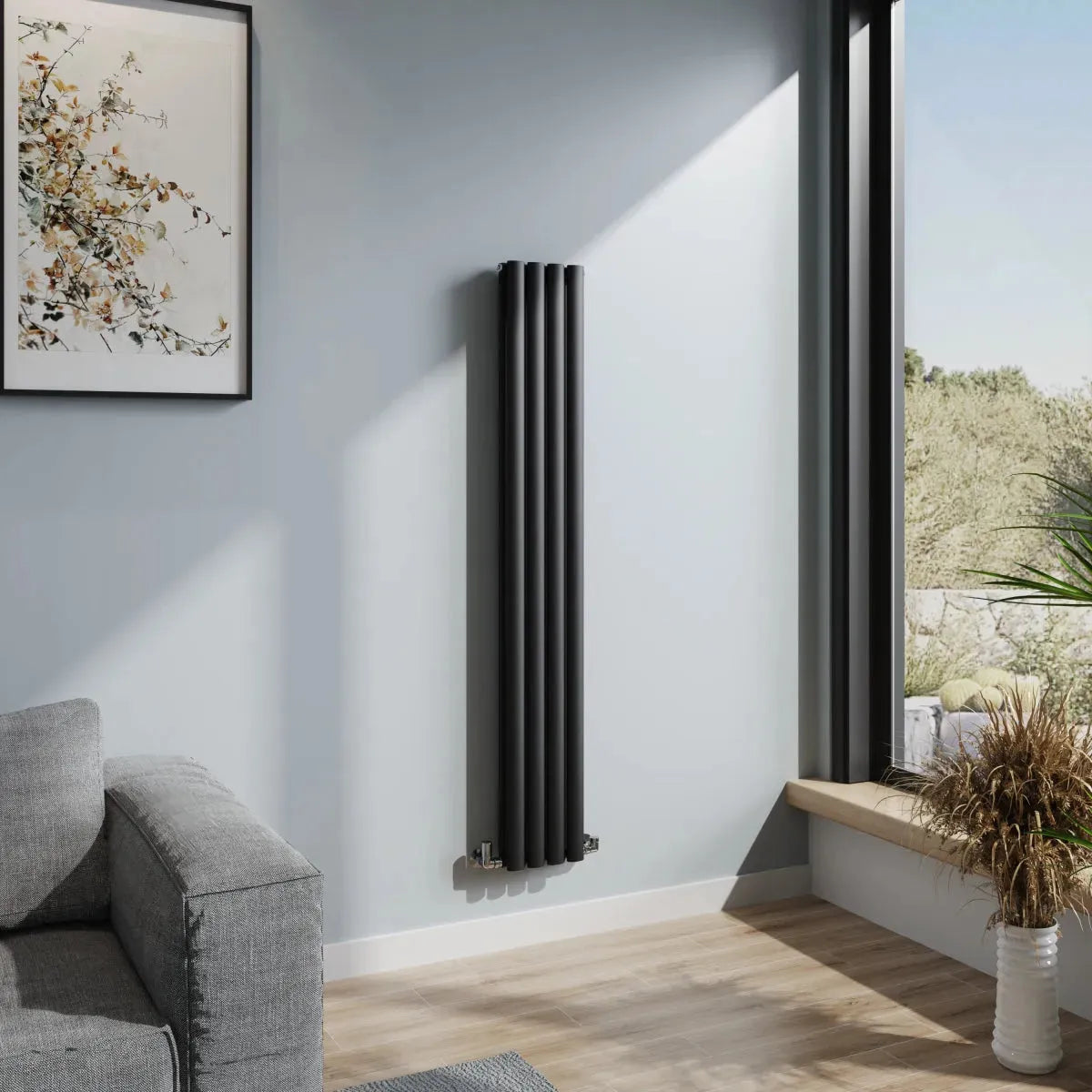 Cuneo - Modern vertical oval tube radiator black