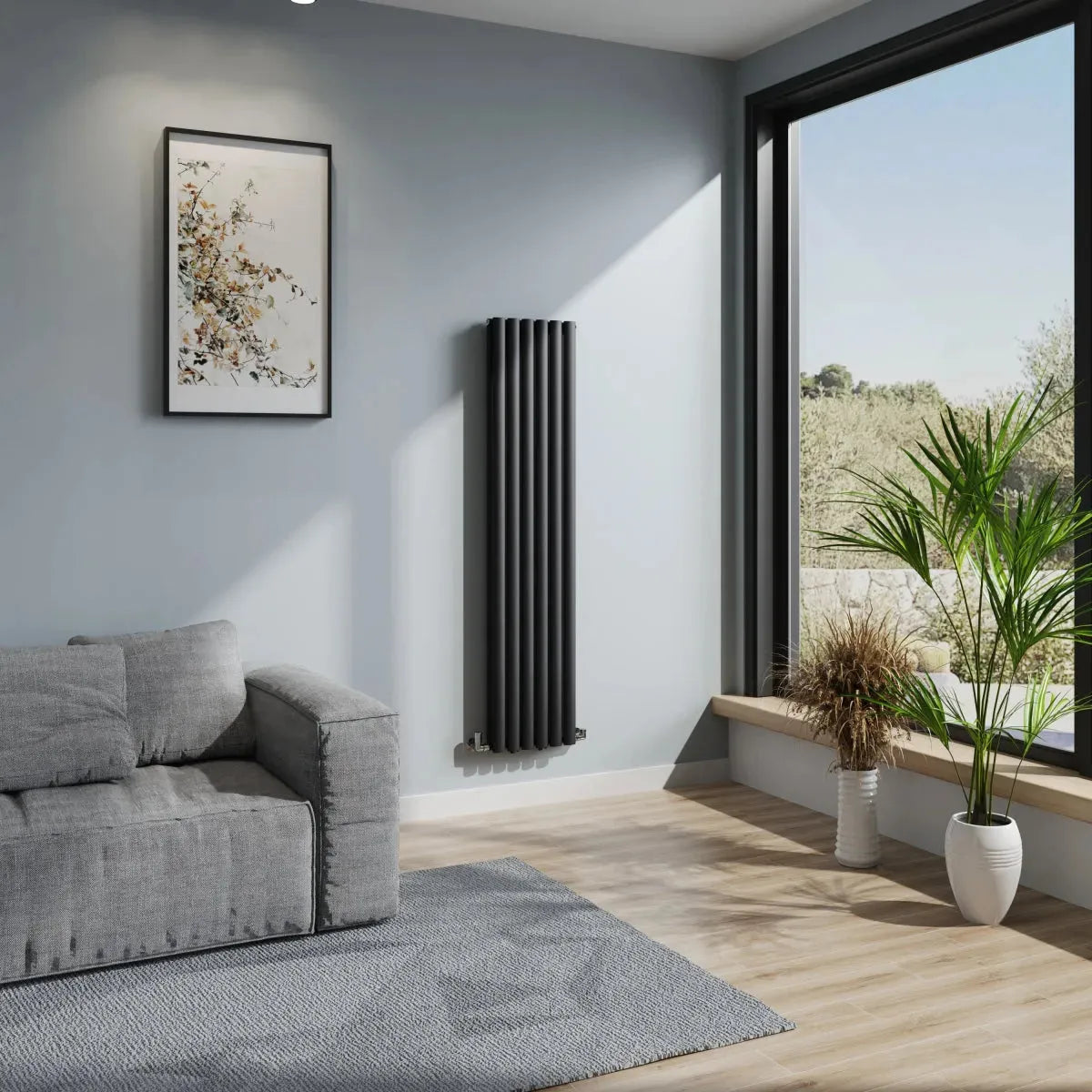 Cuneo - Modern vertical oval tube radiator black