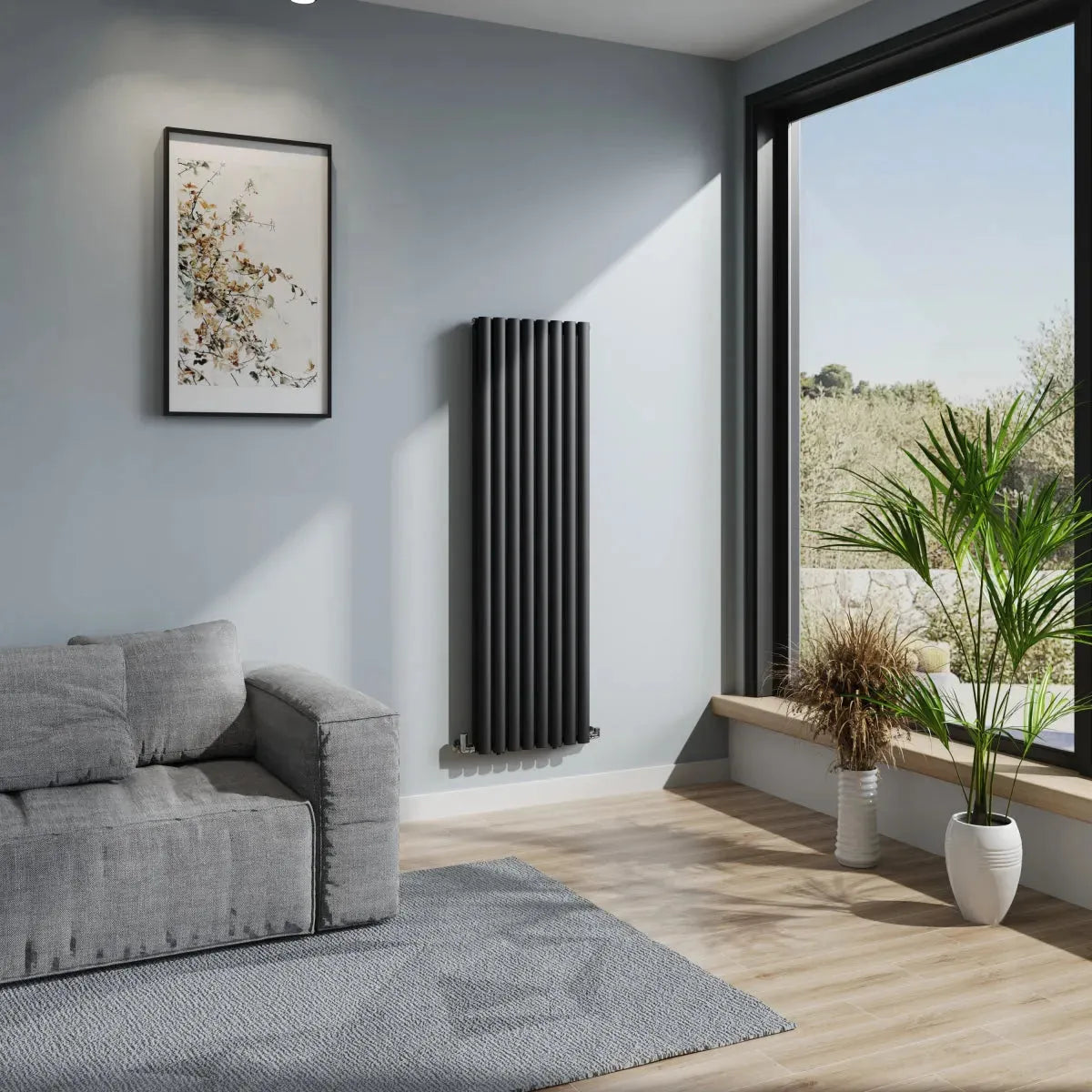 Cuneo - Modern vertical oval tube radiator black