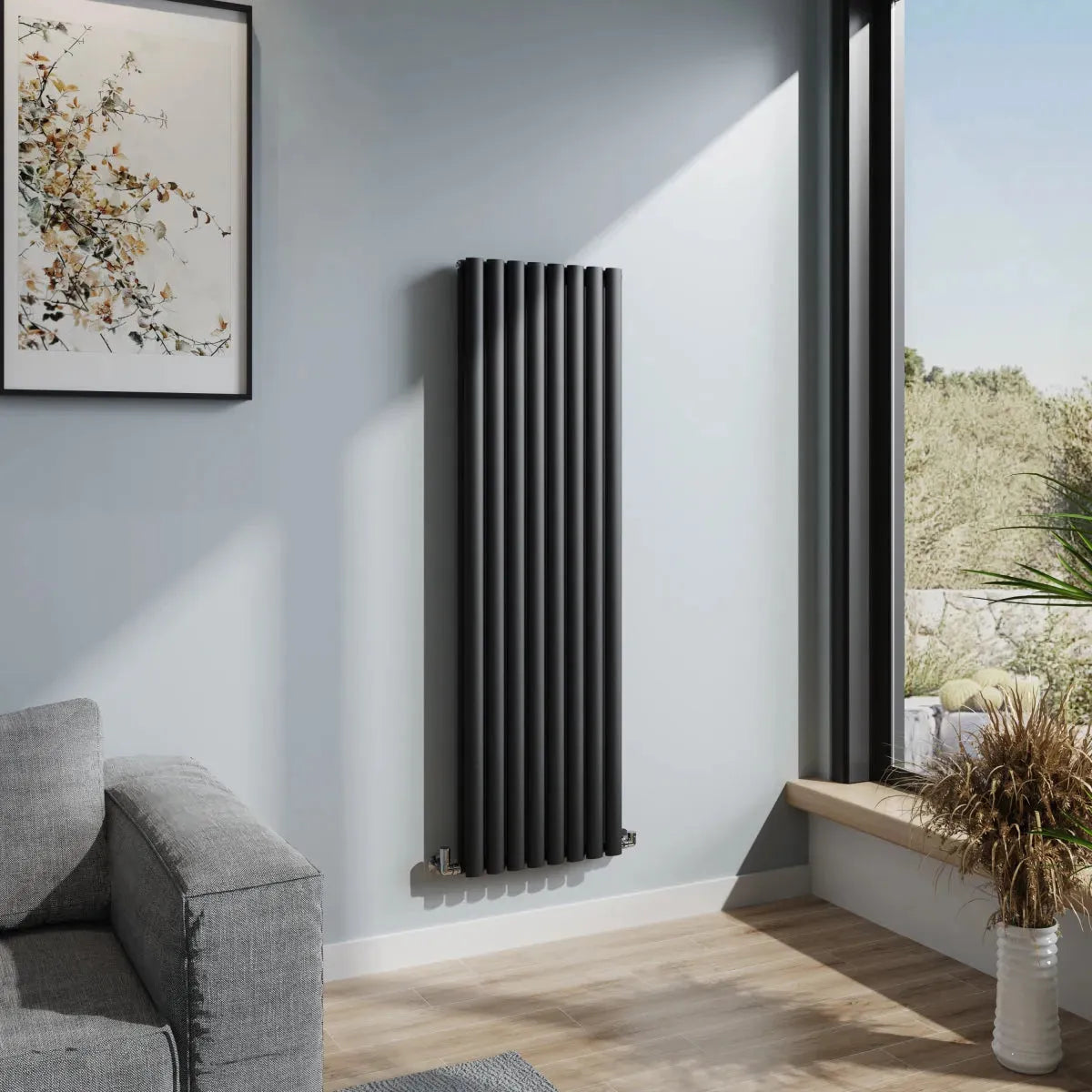 Cuneo - Modern vertical oval tube radiator black