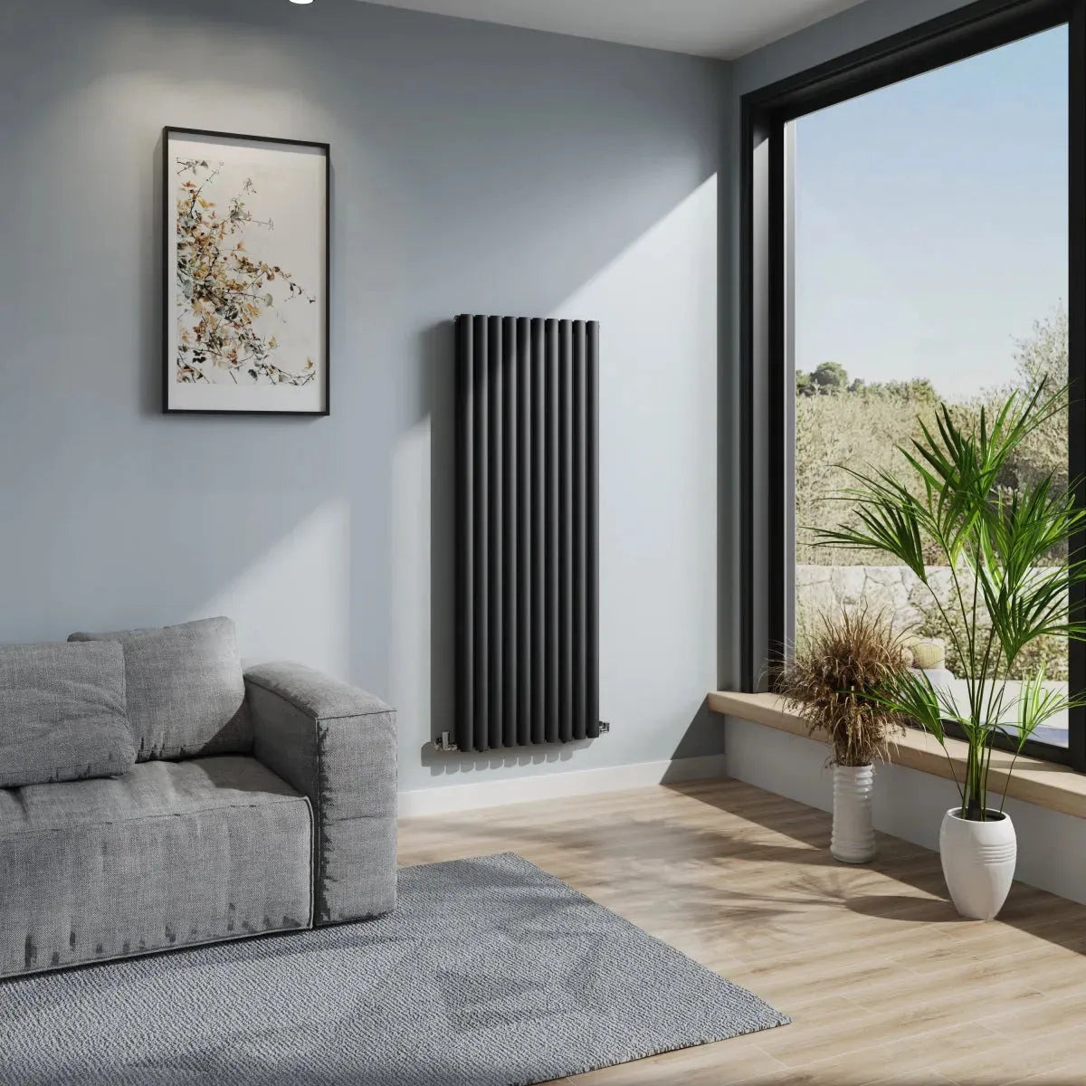 Cuneo - Modern vertical oval tube radiator black