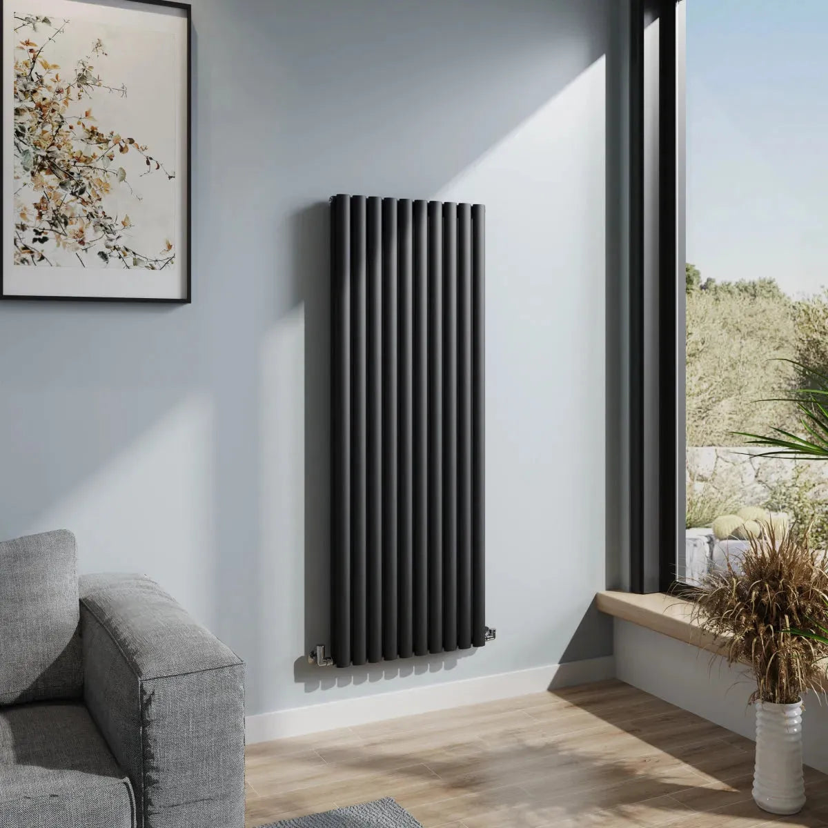 Cuneo - Modern vertical oval tube radiator black