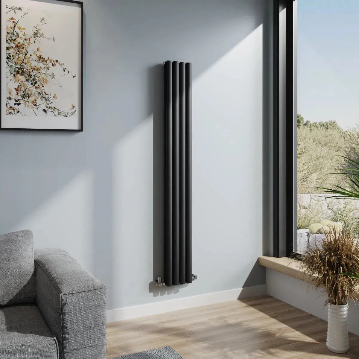 Cuneo - Modern vertical oval tube radiator black