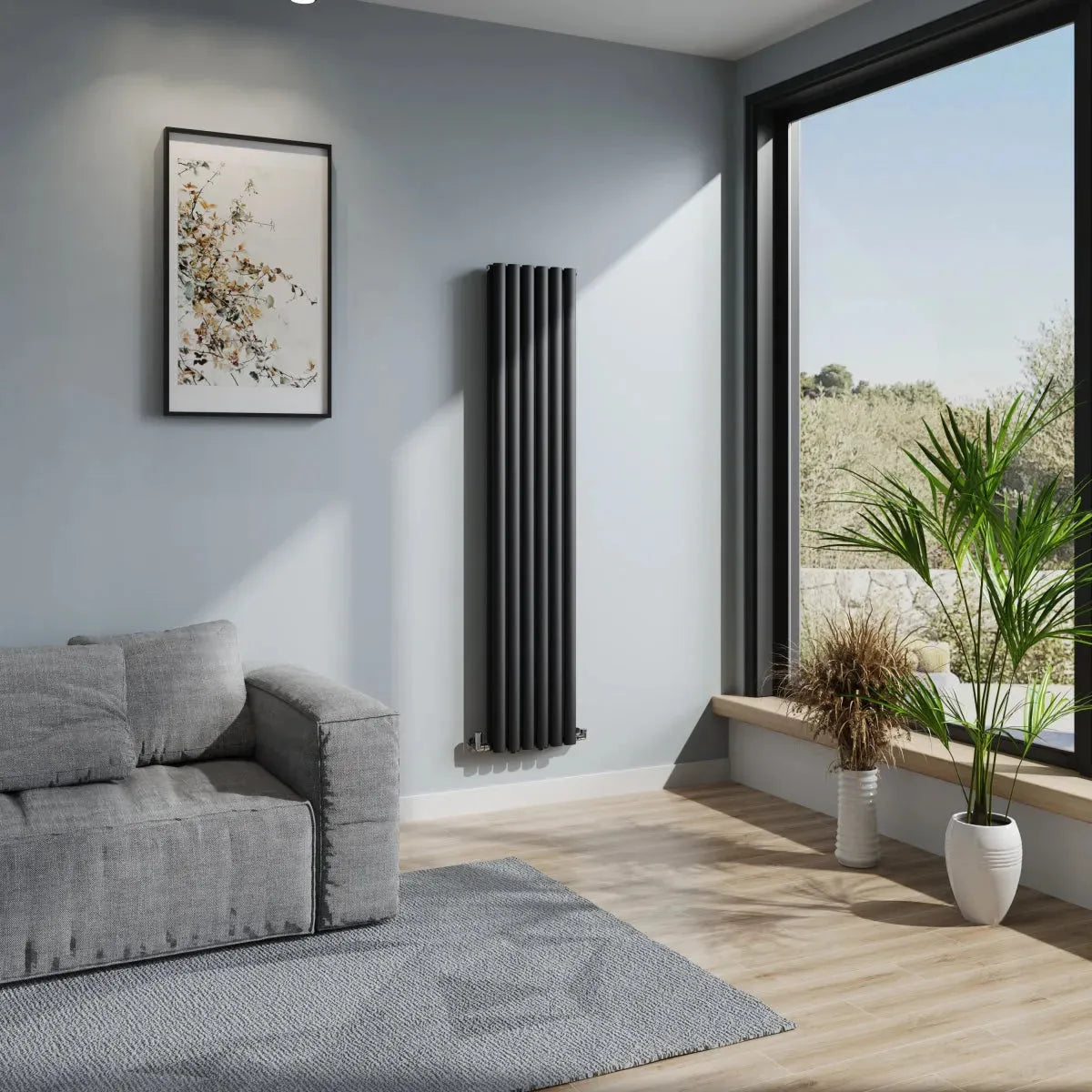 Cuneo - Modern vertical oval tube radiator black