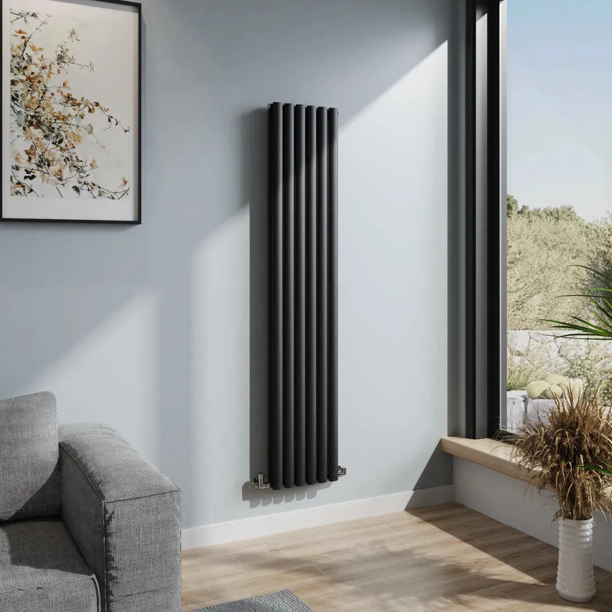 Cuneo - Modern vertical oval tube radiator black