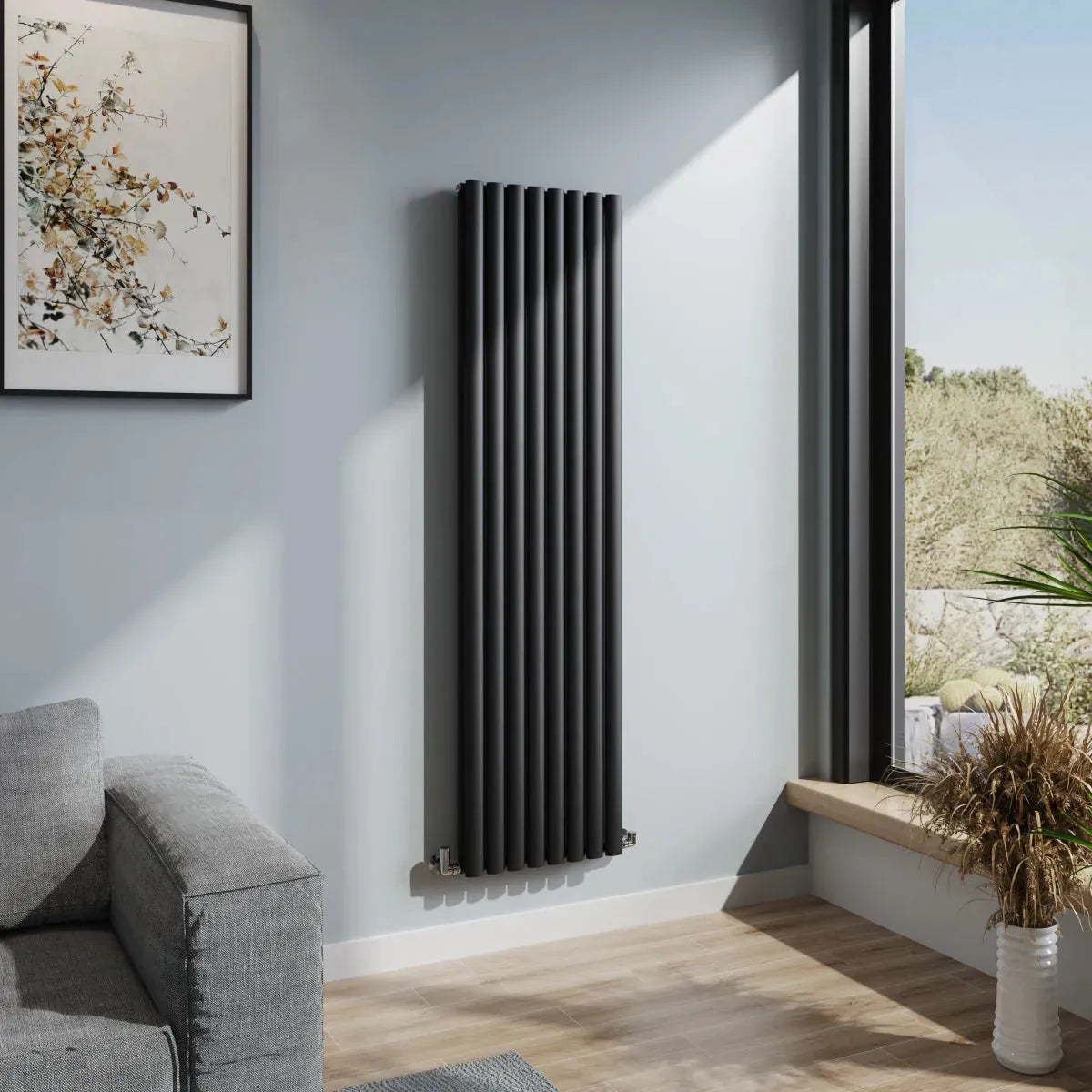 Cuneo - Modern vertical oval tube radiator black