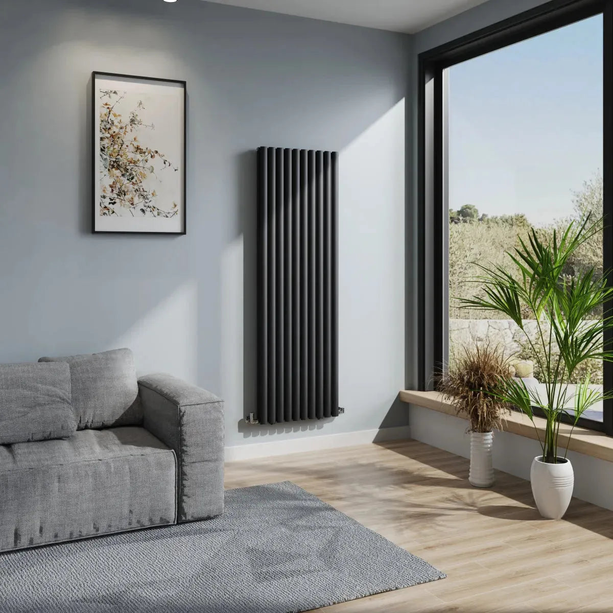 Cuneo - Modern vertical oval tube radiator black