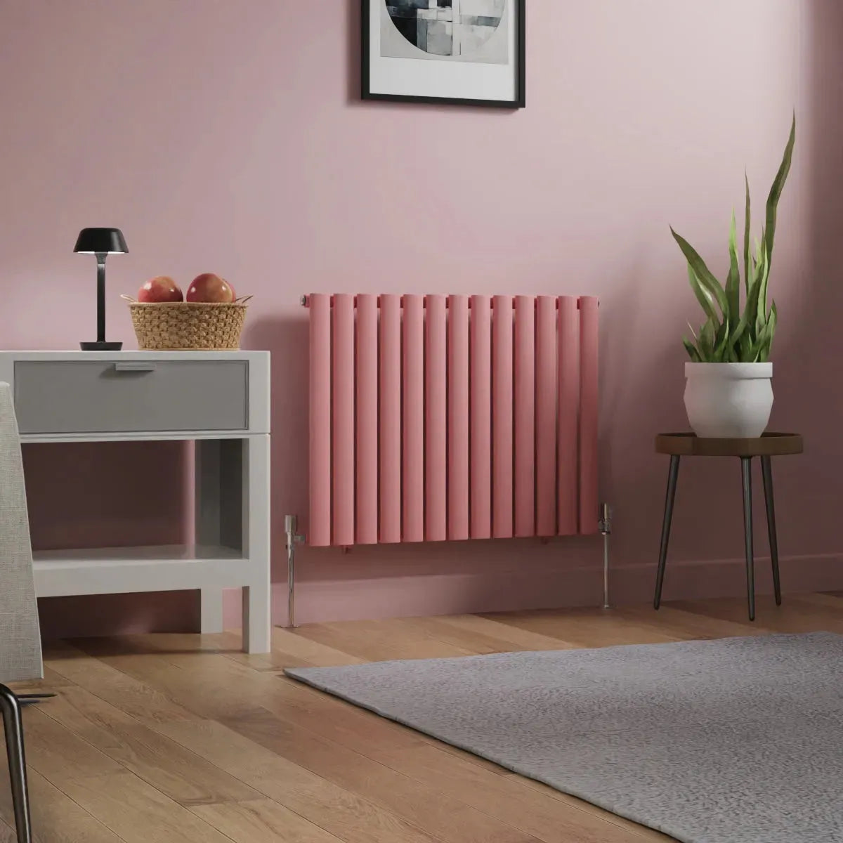 Cuneo - Modern horizontal oval tube radiator light pink