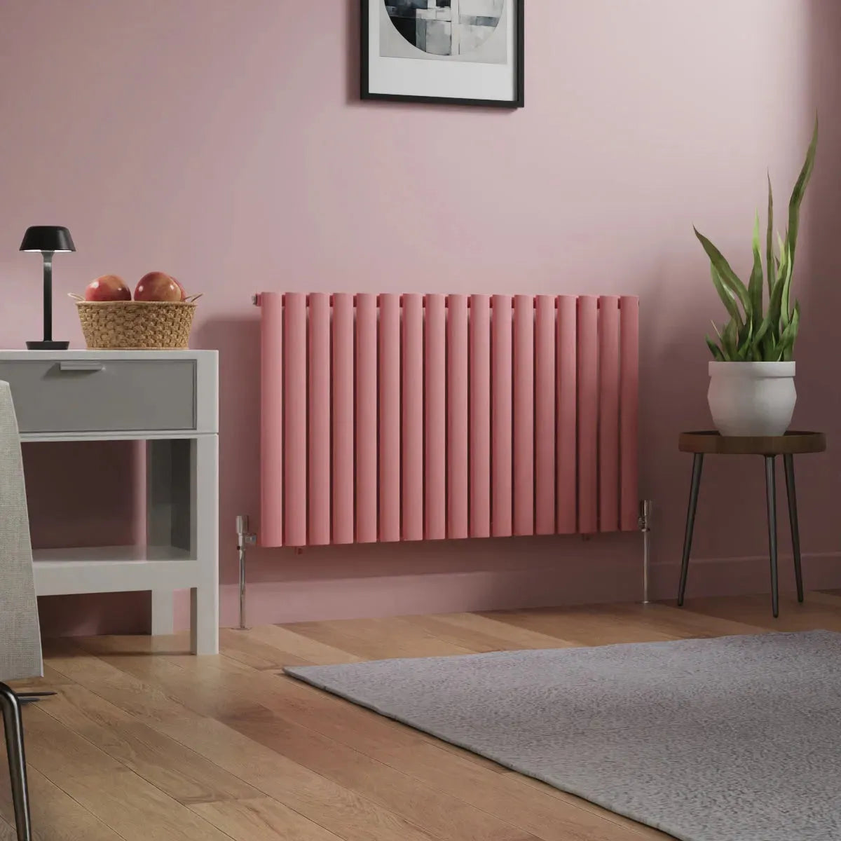 Cuneo - Modern horizontal oval tube radiator light pink