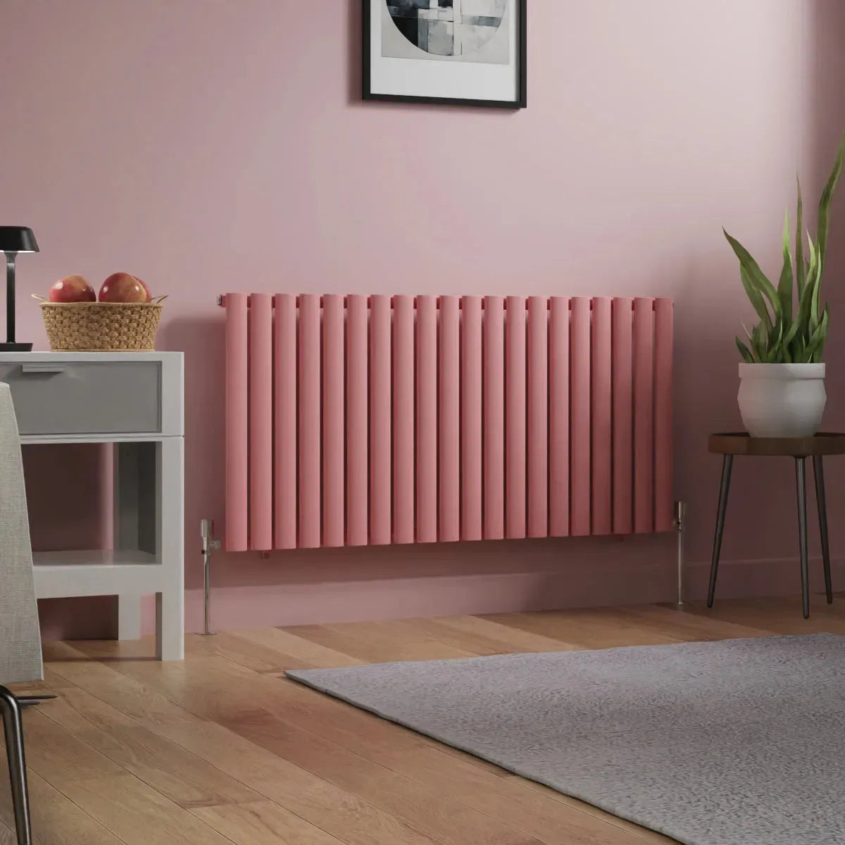 Cuneo - Modern horizontal oval tube radiator light pink