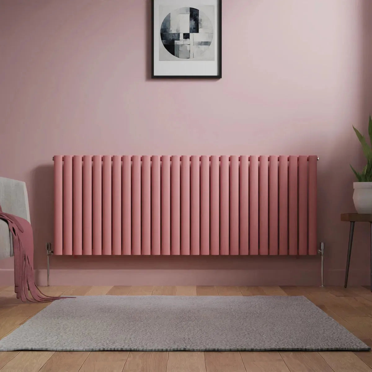 Cuneo - Modern horizontal oval tube radiator light pink