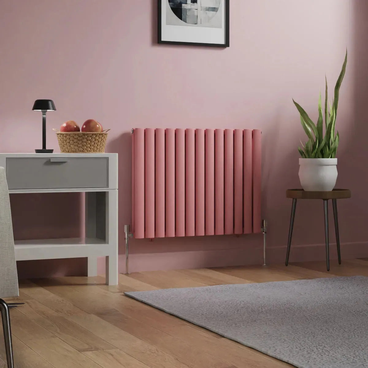 Cuneo - Modern horizontal oval tube radiator light pink