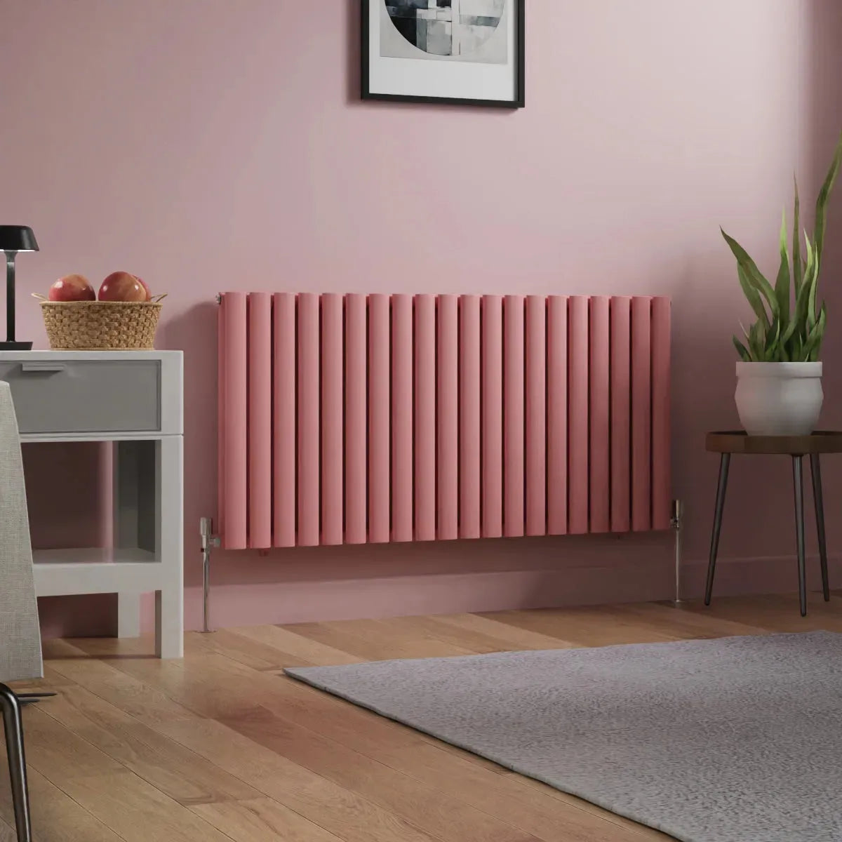 Cuneo - Modern horizontal oval tube radiator light pink