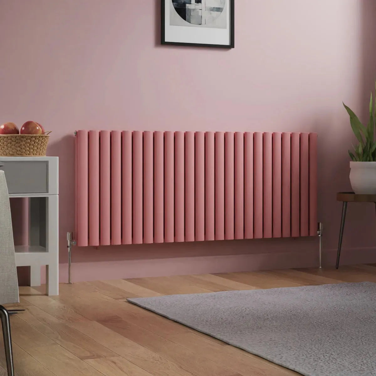 Cuneo - Modern horizontal oval tube radiator light pink