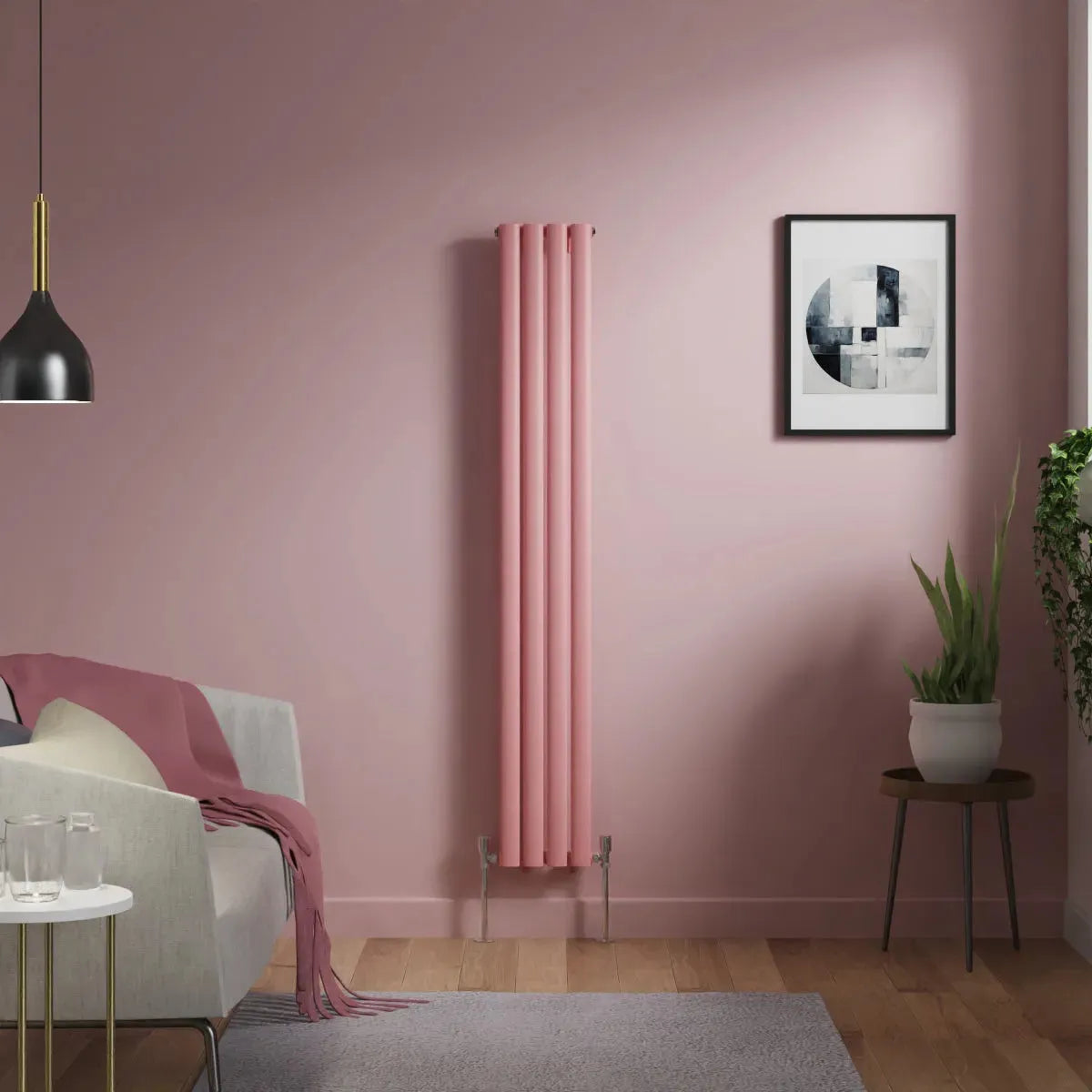 Cuneo - Modern vertical oval tube radiator light pink