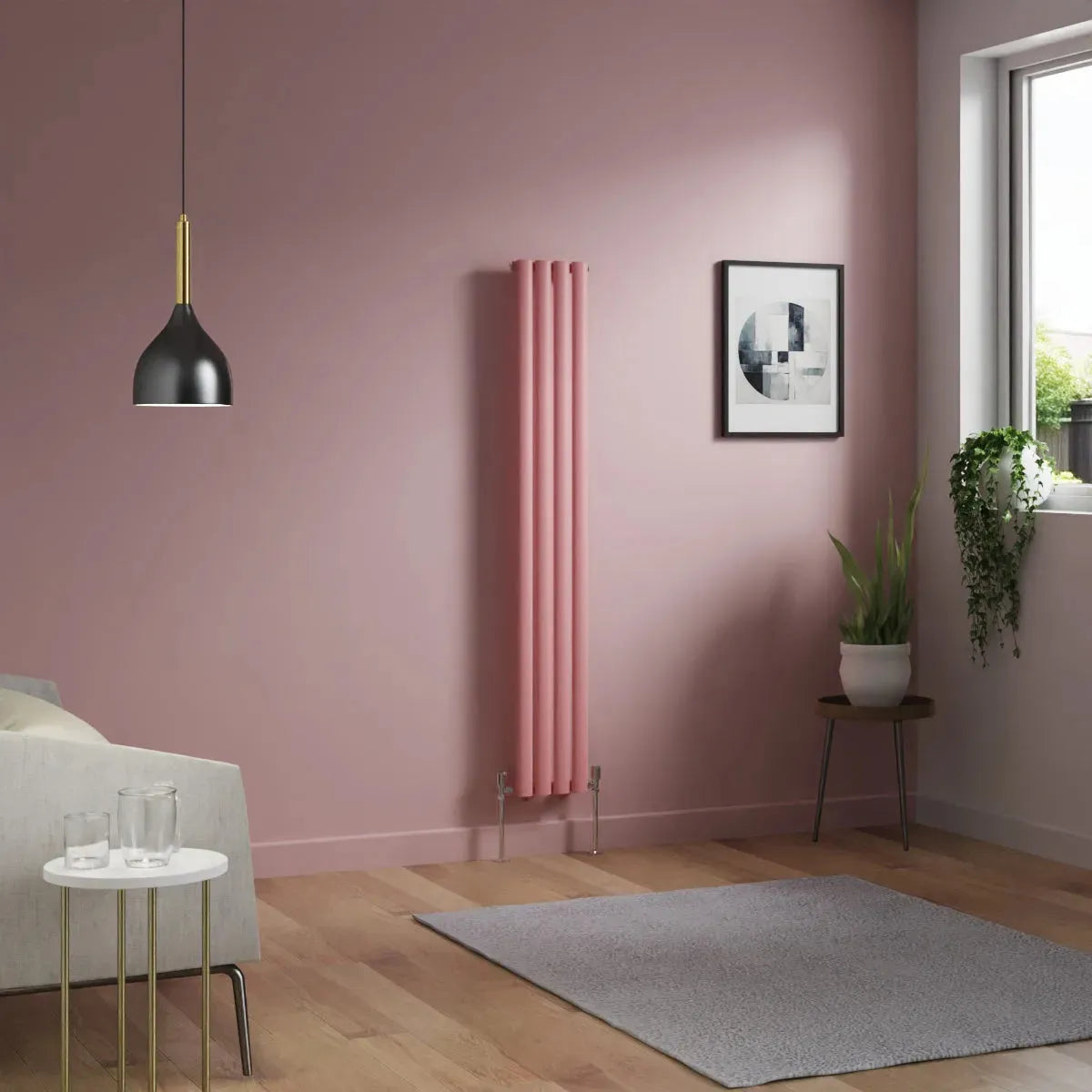 Cuneo - Modern vertical oval tube radiator light pink