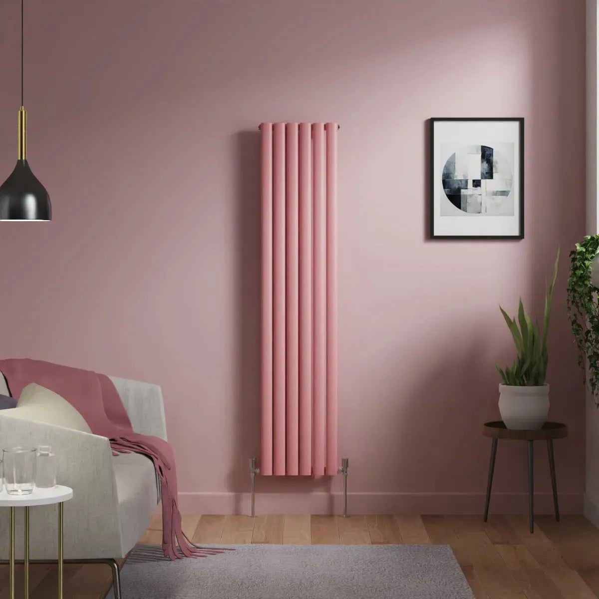 Cuneo - Modern vertical oval tube radiator light pink