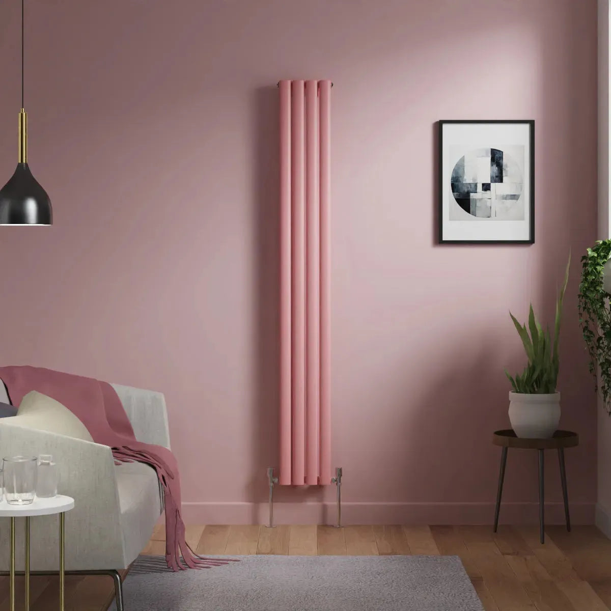 Cuneo - Modern vertical oval tube radiator light pink