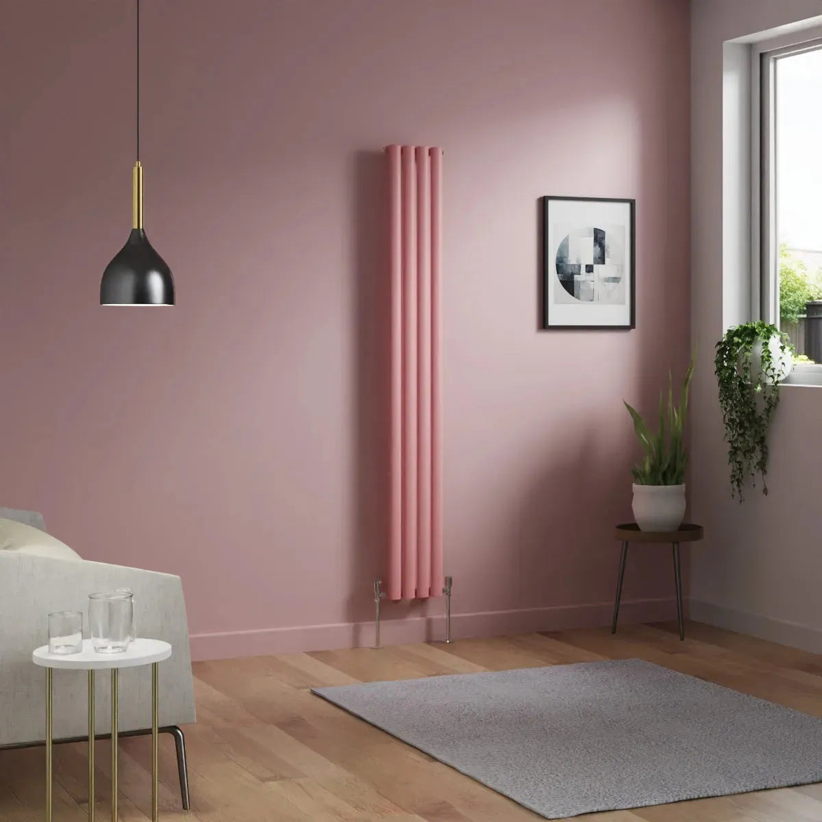 Cuneo - Modern vertical oval tube radiator light pink